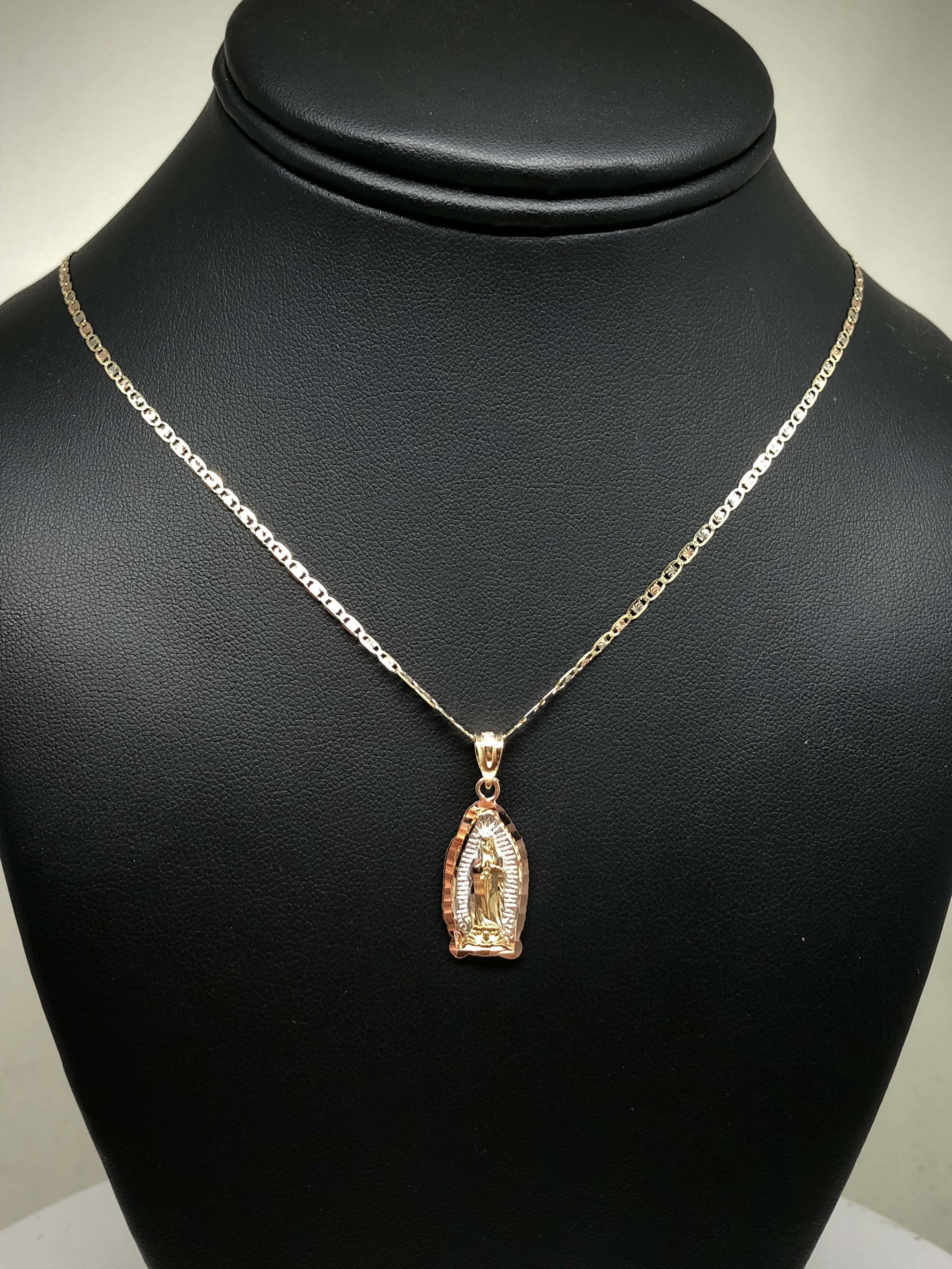 10k Solid Gold Tri-Color Virrgin Mary Pendant Necklace Virrgen Gaudalupe Valentina Chain (SM,LG) - Image 9