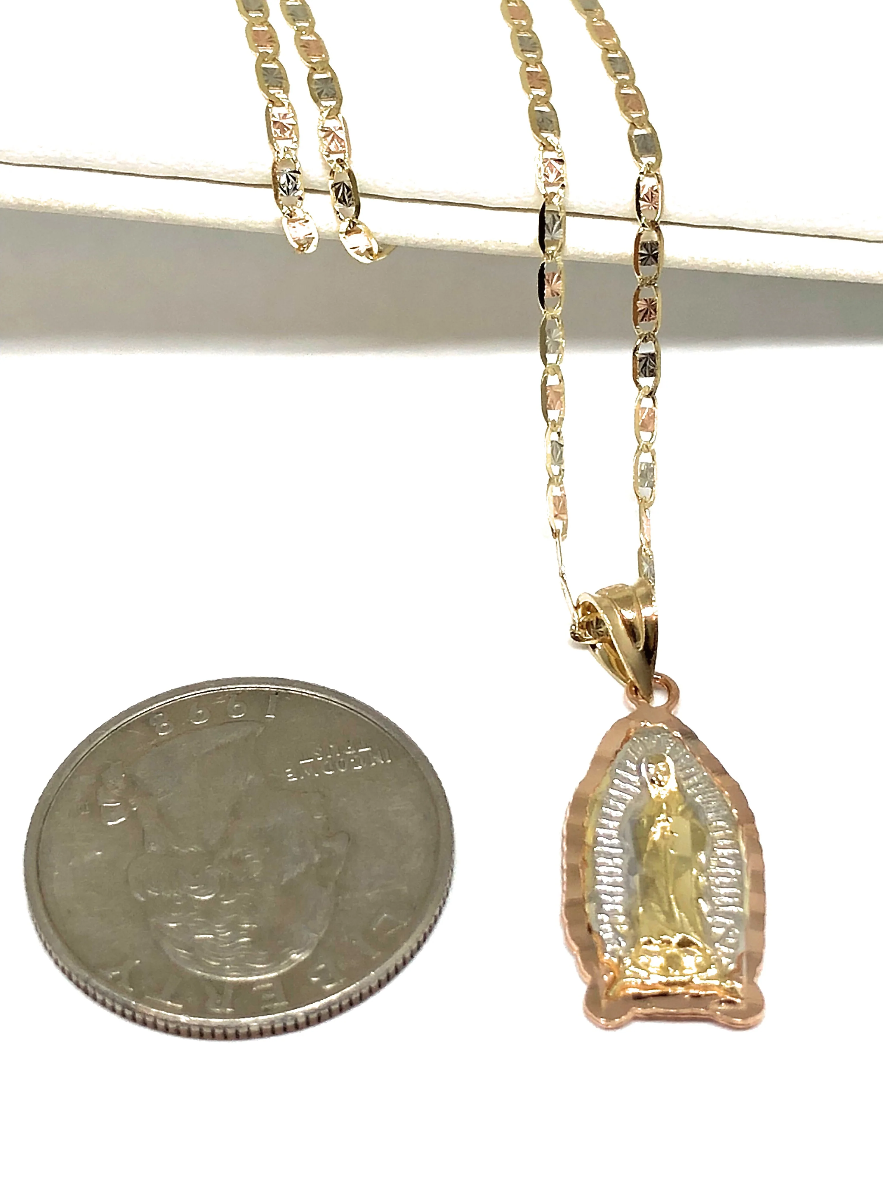 10k Solid Gold Tri-Color Virrgin Mary Pendant Virrgen Guadalupe Tri-Color Chain (MED) - Image 2