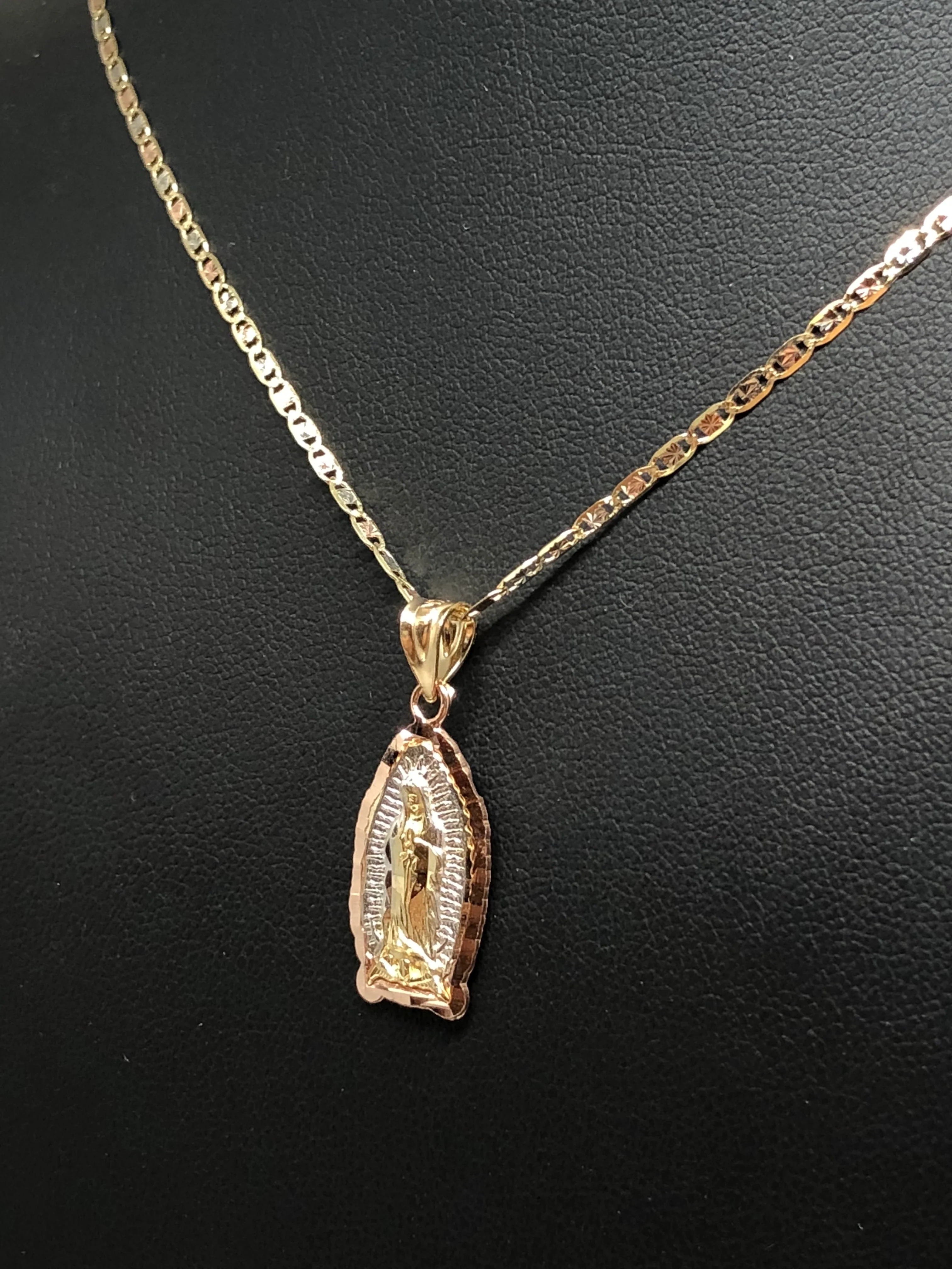 10k Solid Gold Tri-Color Virrgin Mary Pendant Virrgen Guadalupe Tri-Color Chain (MED) - Image 8