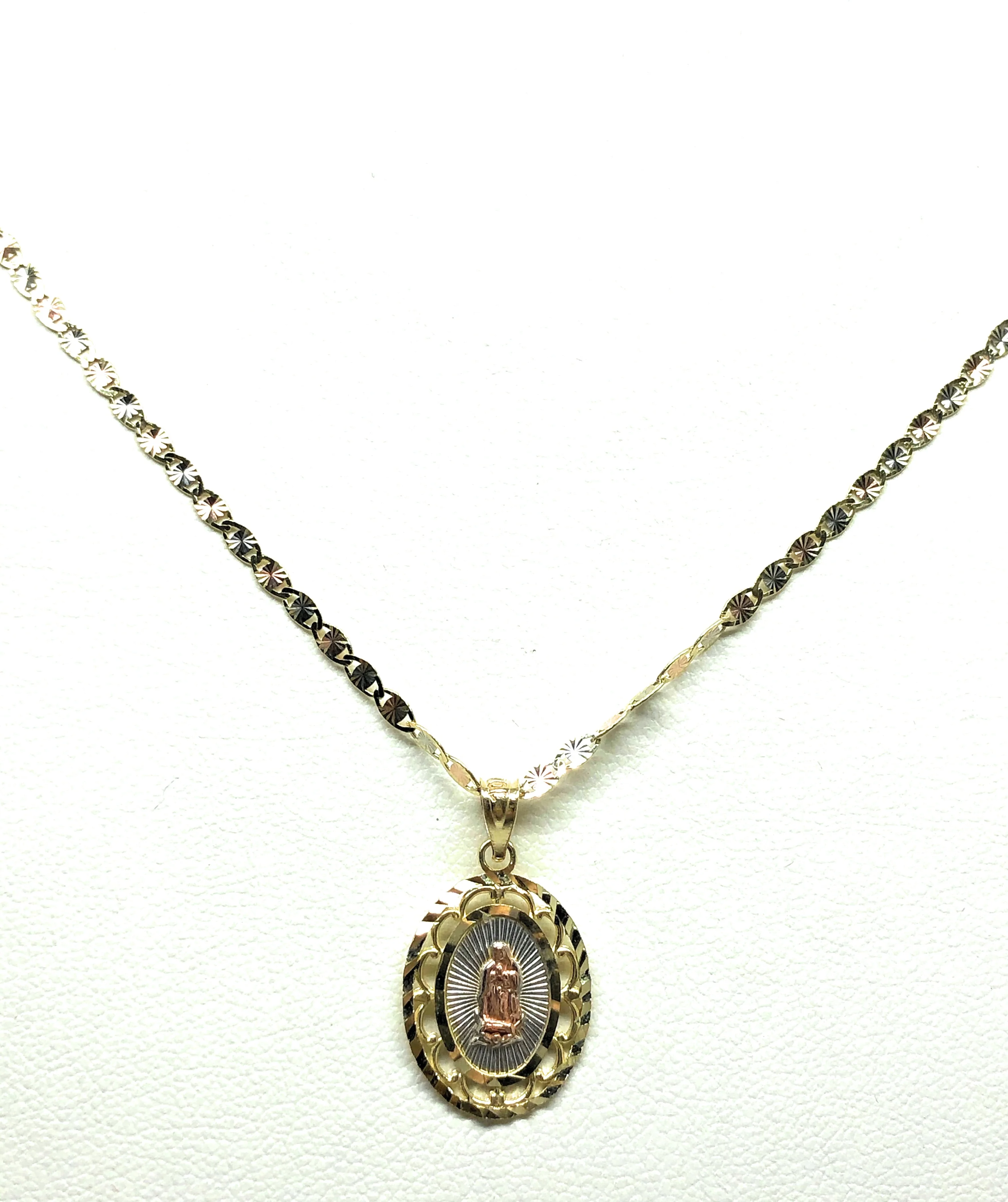 10k Solid Gold Tri-Color Virrgin Mary Pendant Virrgen Guadalupe Valentina Chain - Image 4