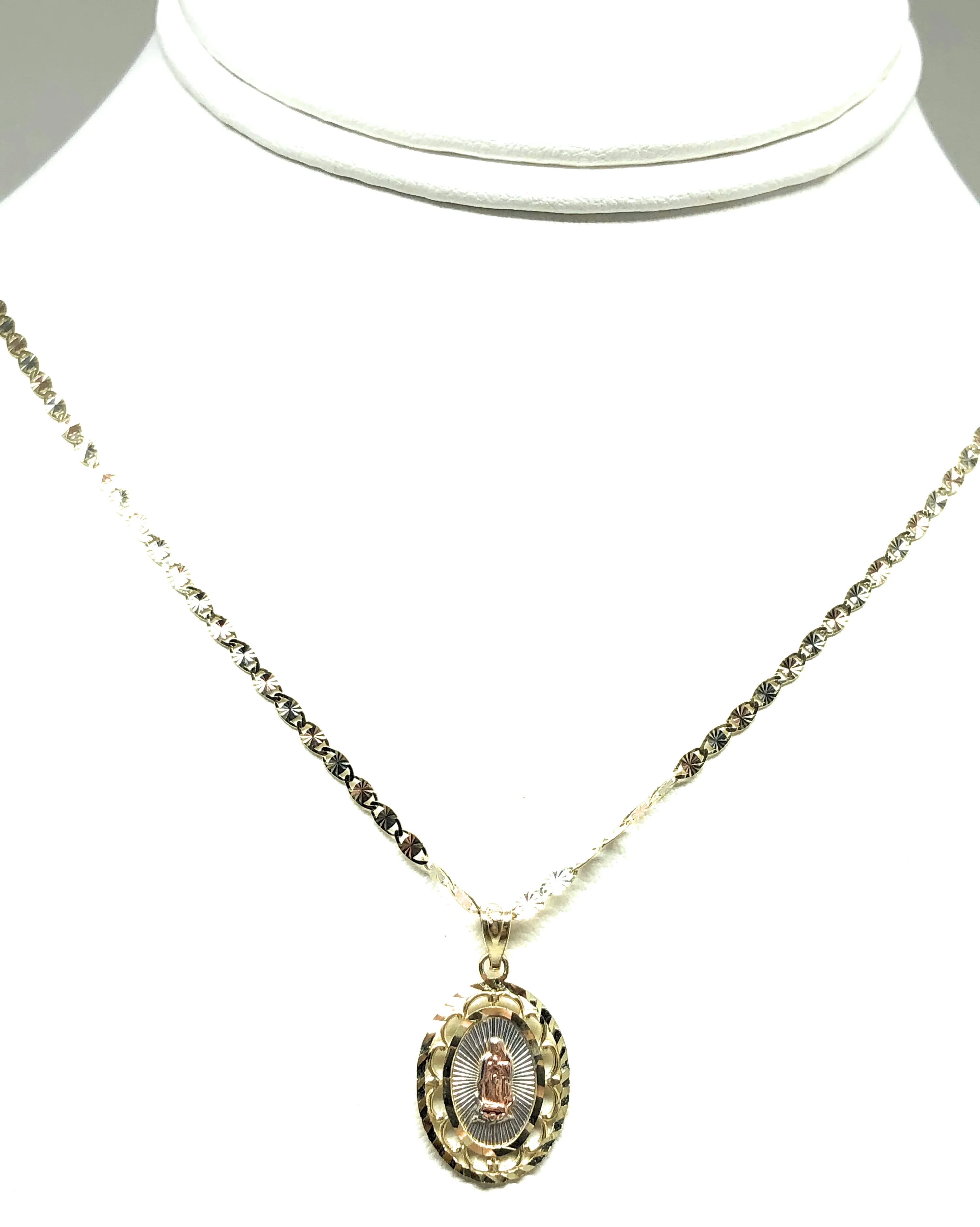 10k Solid Gold Tri-Color Virrgin Mary Pendant Virrgen Guadalupe Valentina Chain - Image 5