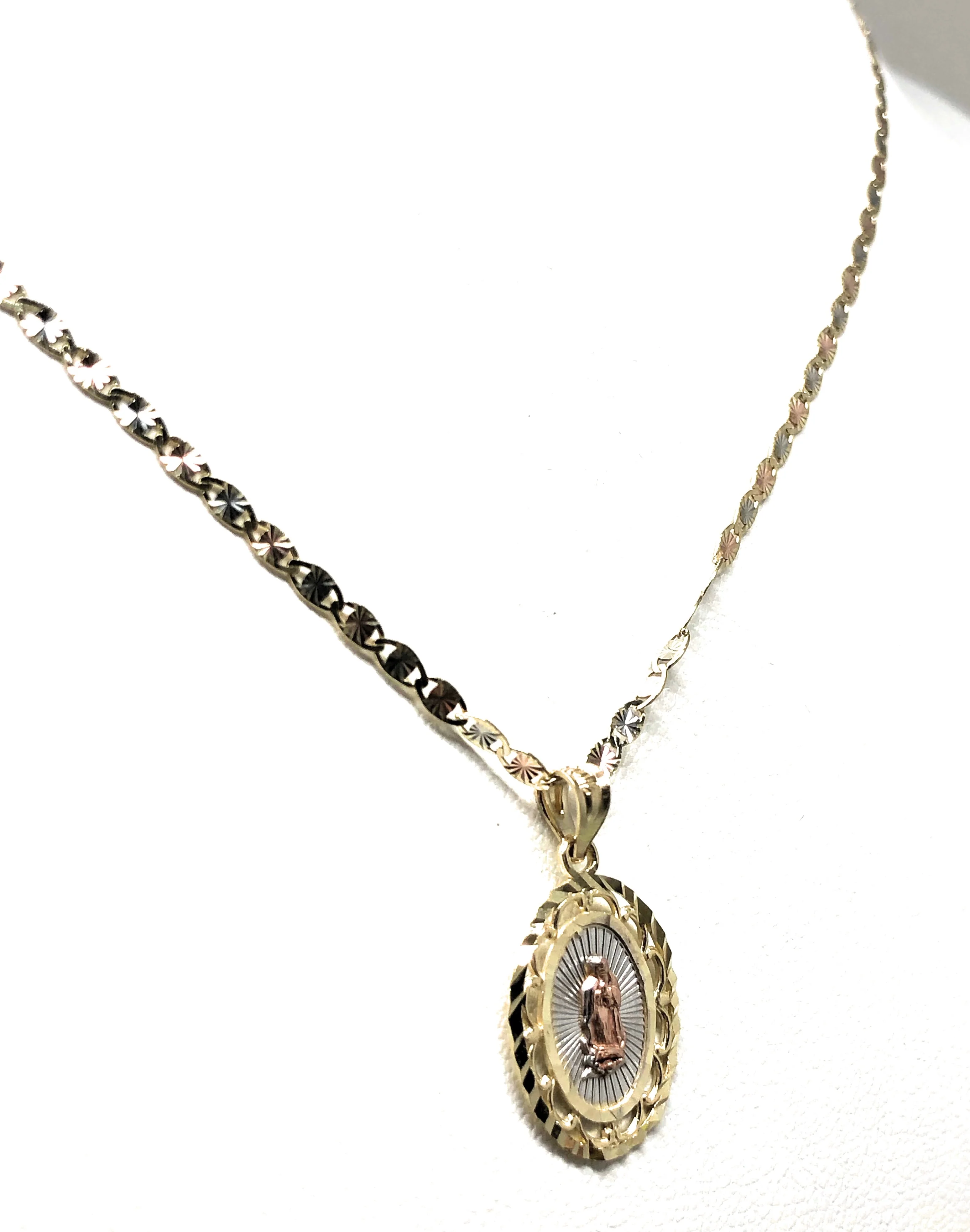 10k Solid Gold Tri-Color Virrgin Mary Pendant Virrgen Guadalupe Valentina Chain - Image 6