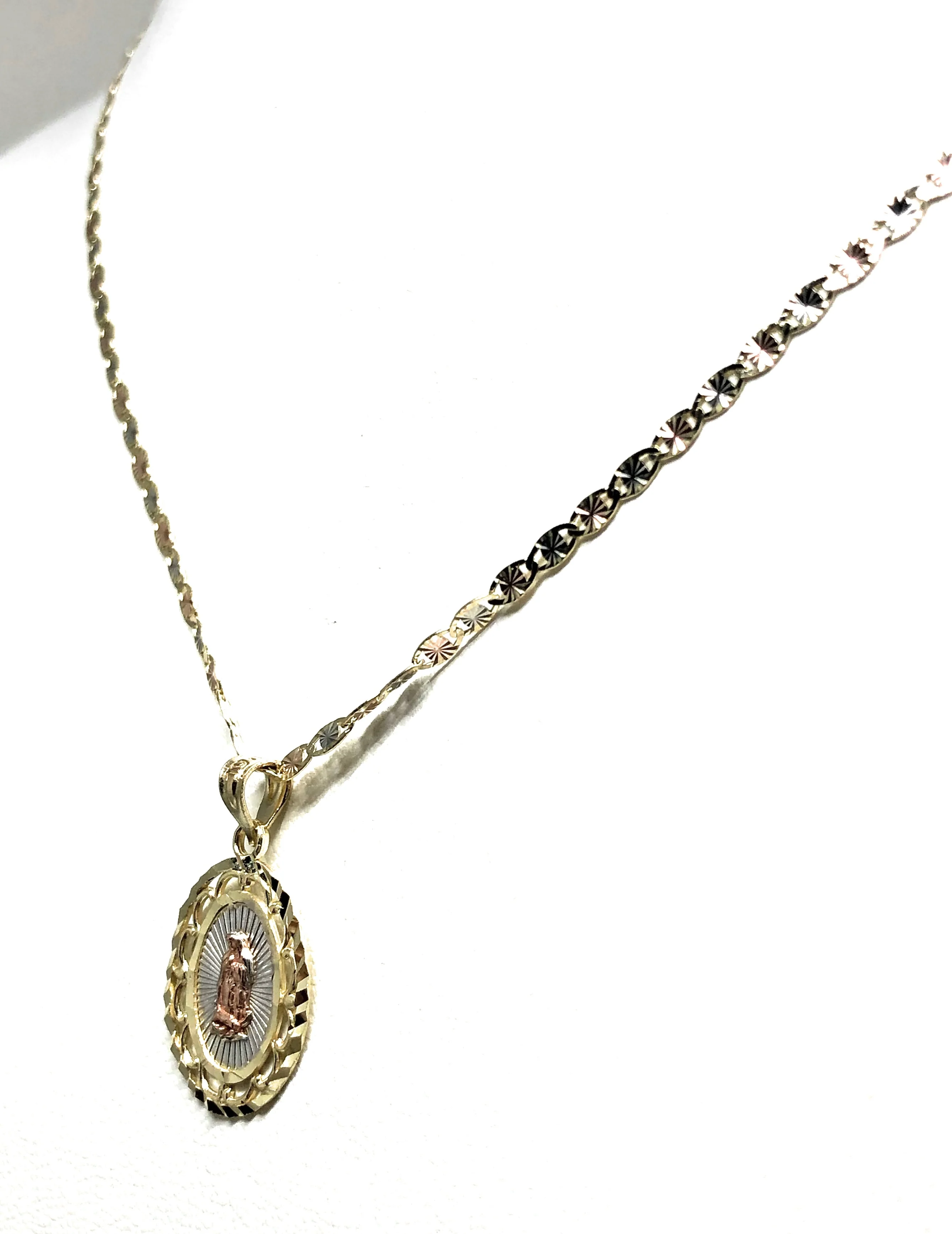 10k Solid Gold Tri-Color Virrgin Mary Pendant Virrgen Guadalupe Valentina Chain - Image 7