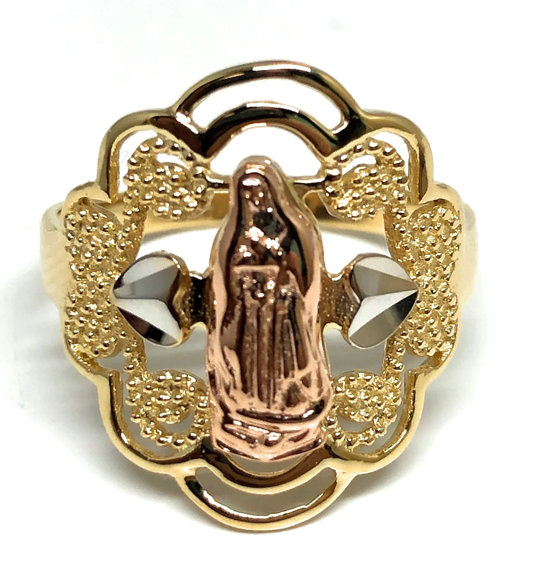 10k Solid Gold Tri-Color Virrgin Mary Ring (FC 07)
