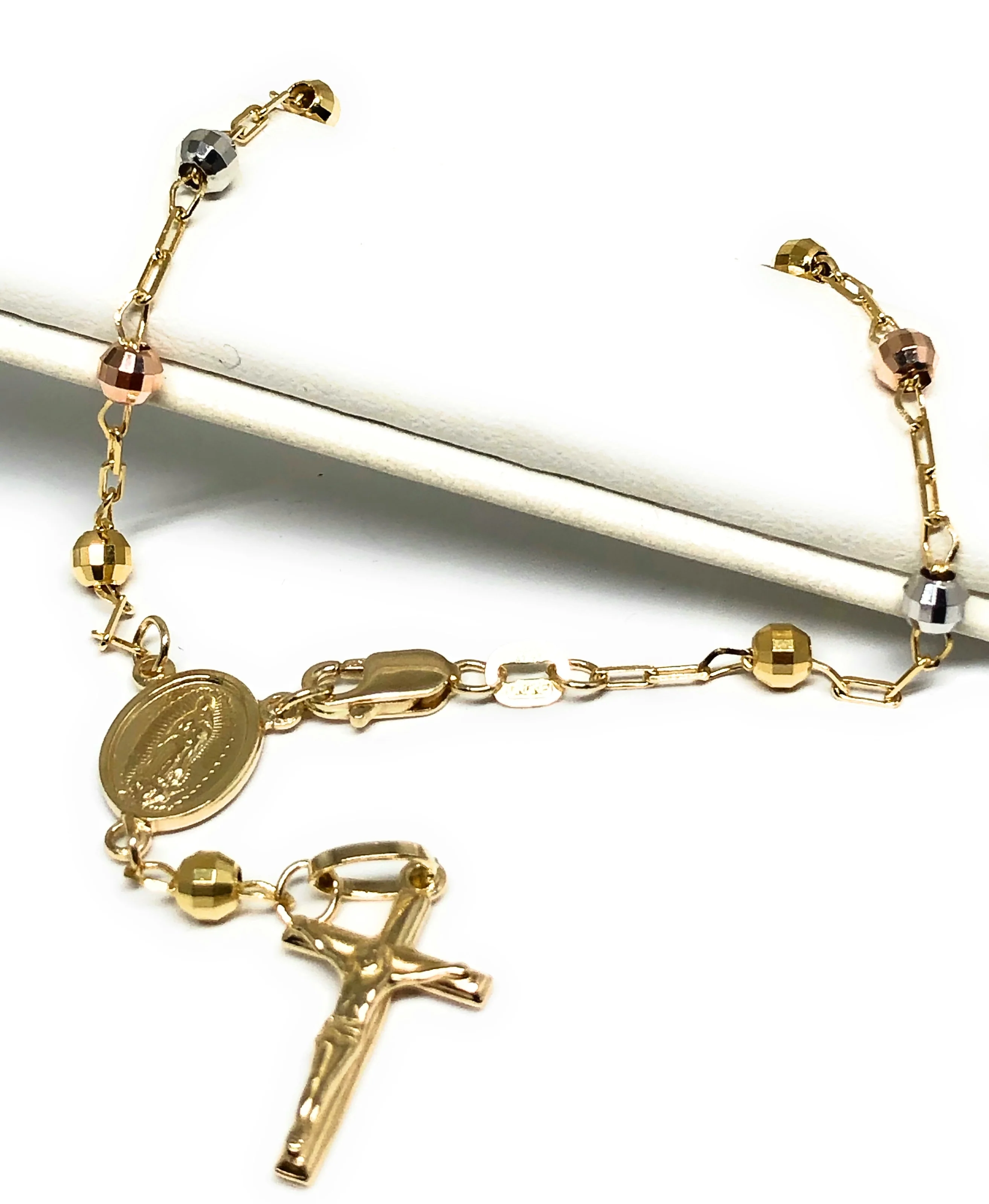10k Solid Gold Tri-Color Virrgin Mary Rosarry Brracelet 7.5 inch Virrgen Guadalupe