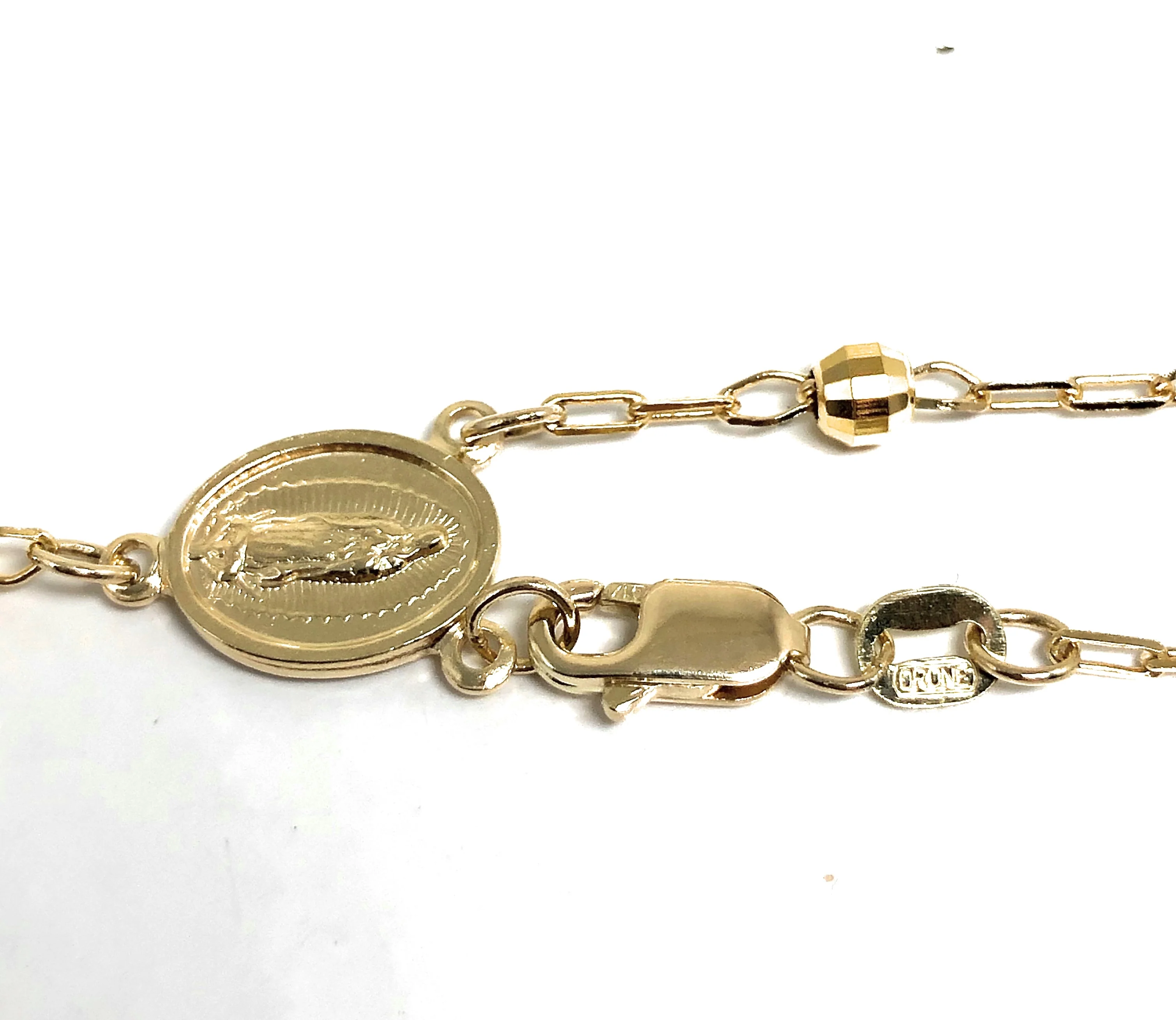 10k Solid Gold Tri-Color Virrgin Mary Rosarry Brracelet 7.5 inch Virrgen Guadalupe - Image 3