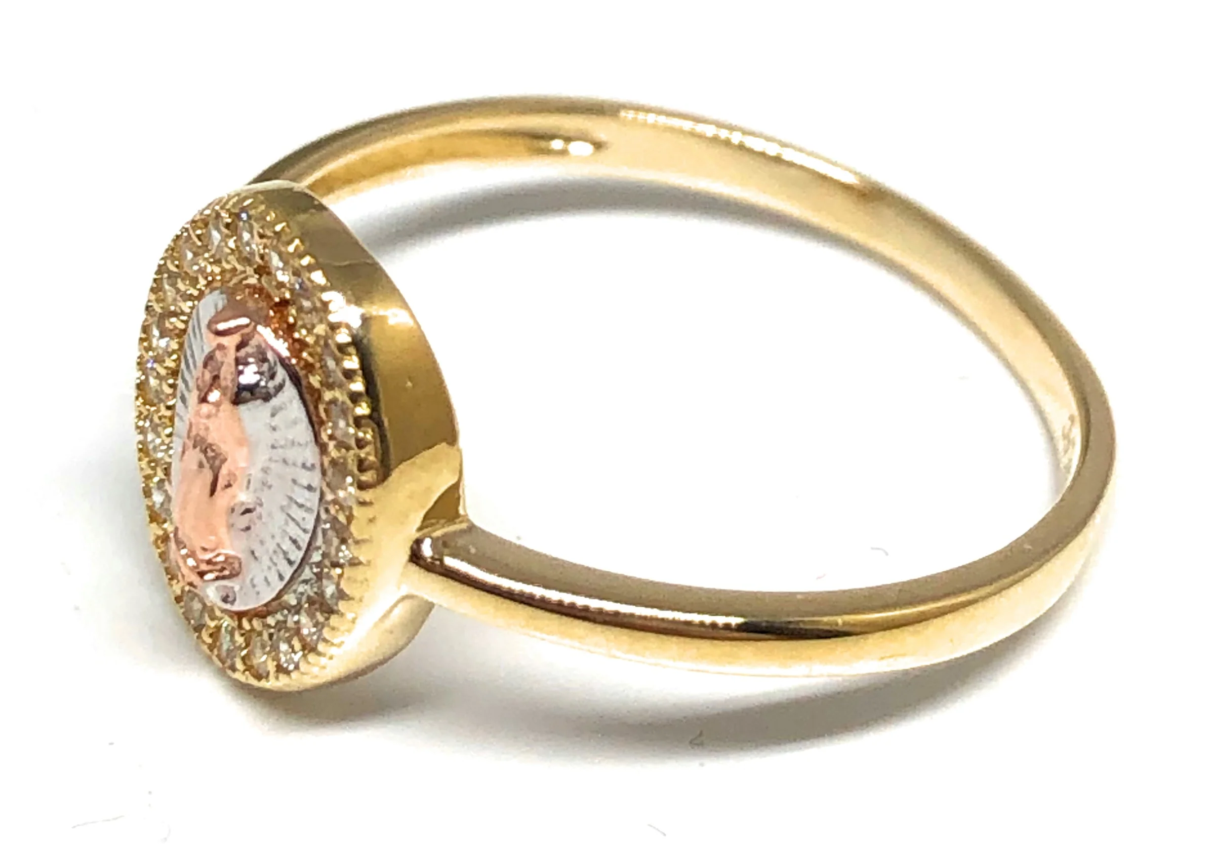 10k Solid Gold Tri-Color Virrgin Mary Round CZ Ring (FC 02) - Image 2