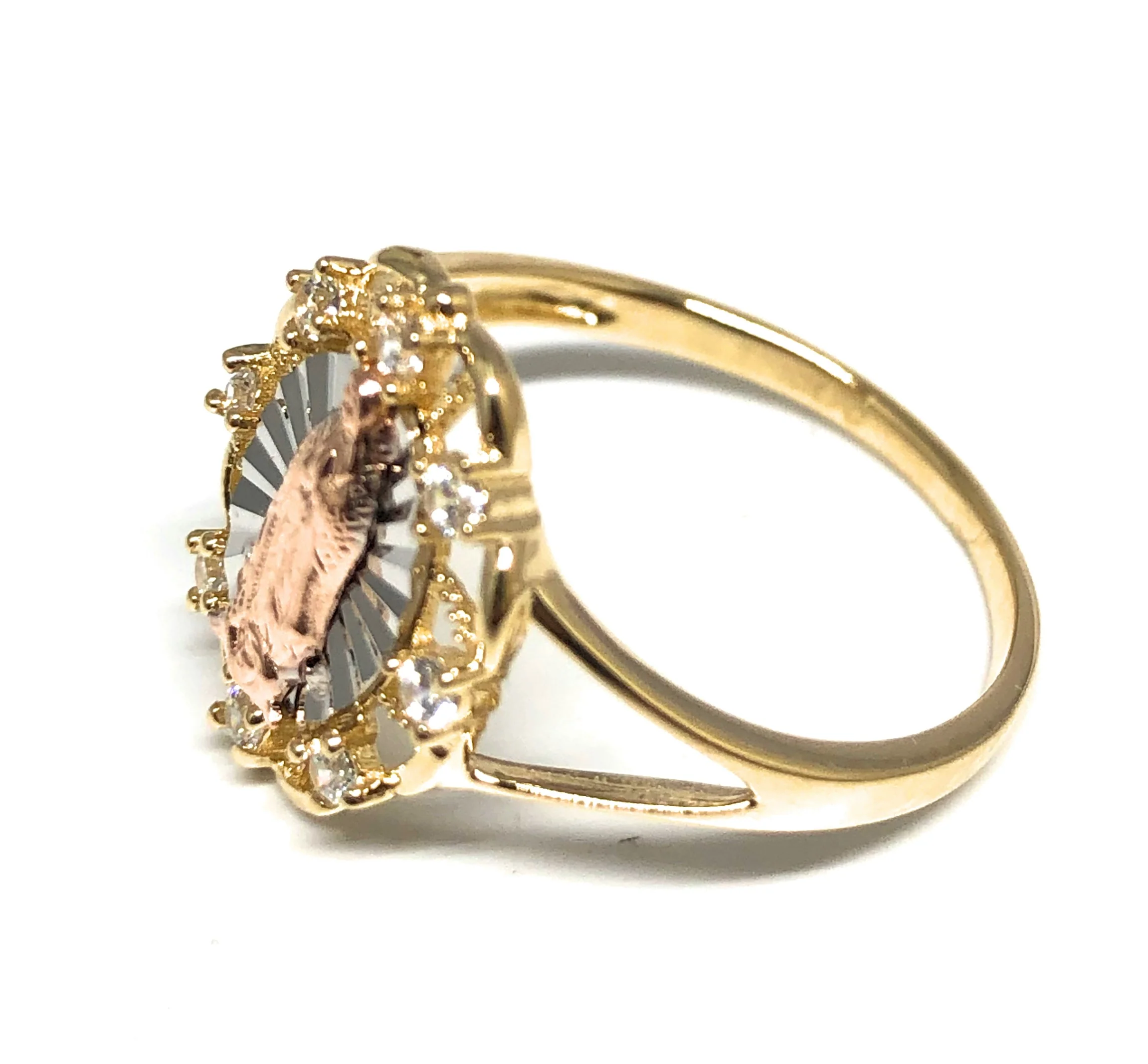10k Solid Gold Tri-Color Virrgin Mary CZ Ring (FC 05) - Image 2
