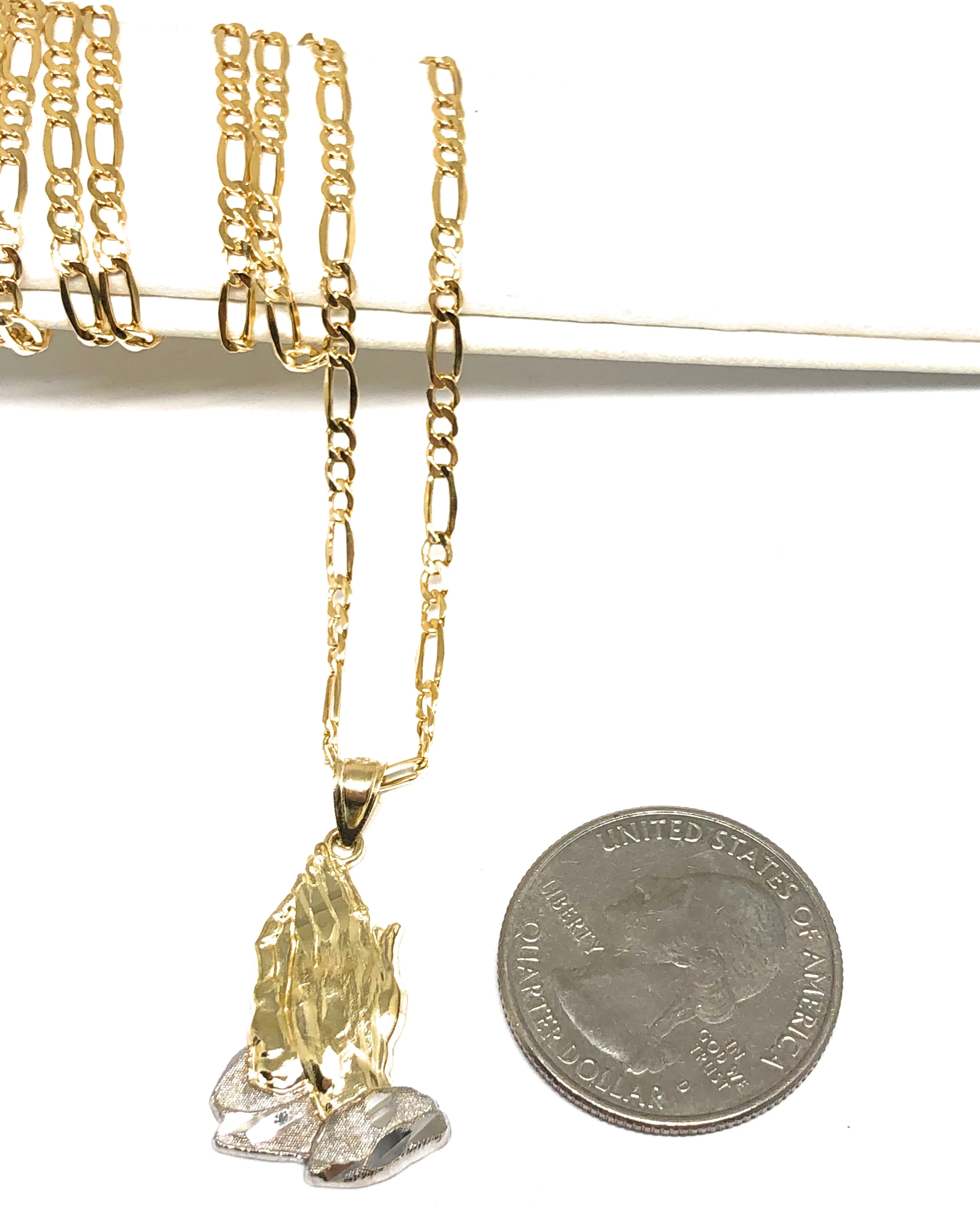 10k Solid Gold Yellow 2-Tone Classic Praying Hands Pendant Necklace (SM) - Image 2