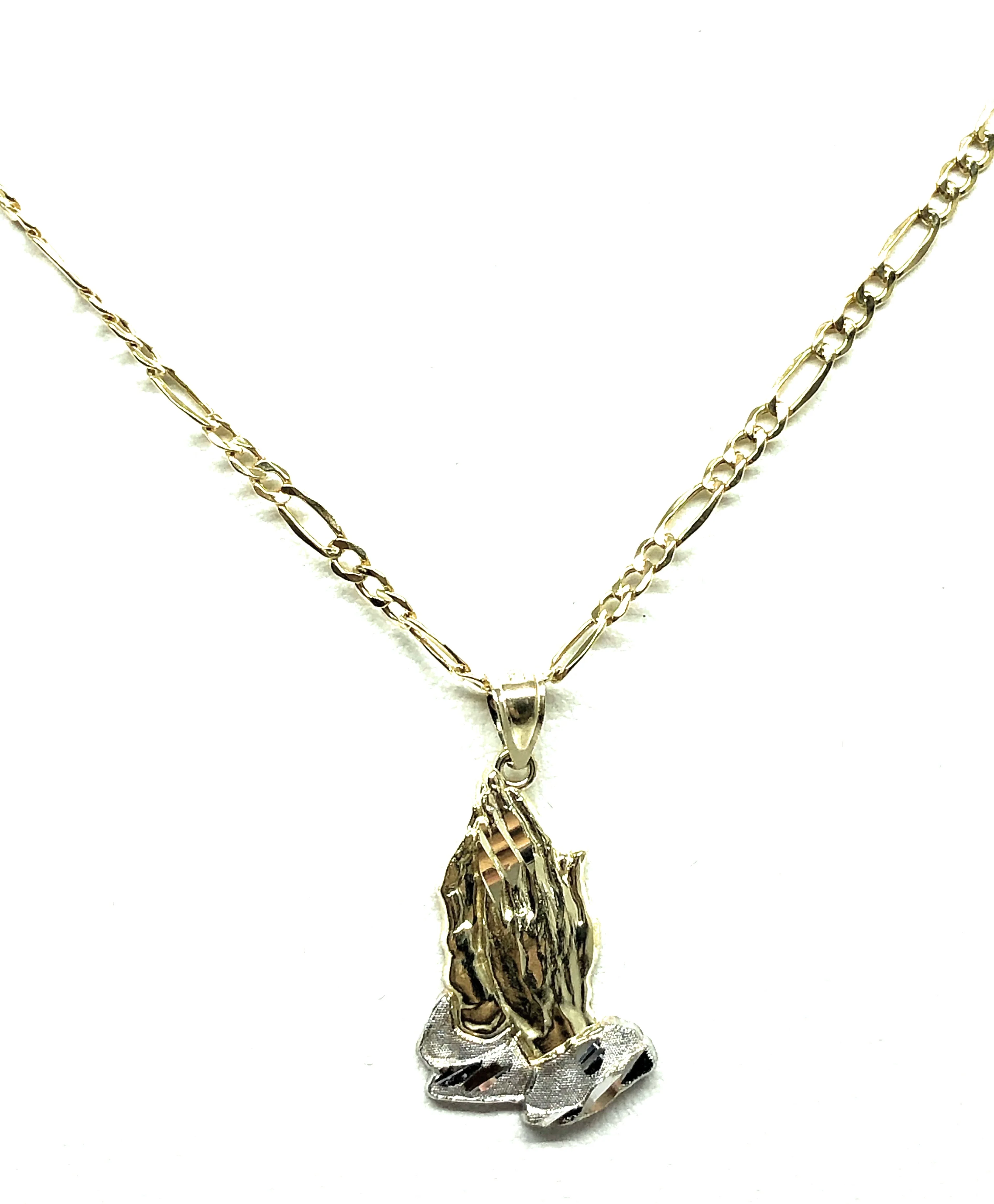 10k Solid Gold Yellow 2-Tone Classic Praying Hands Pendant Necklace (SM) - Image 4