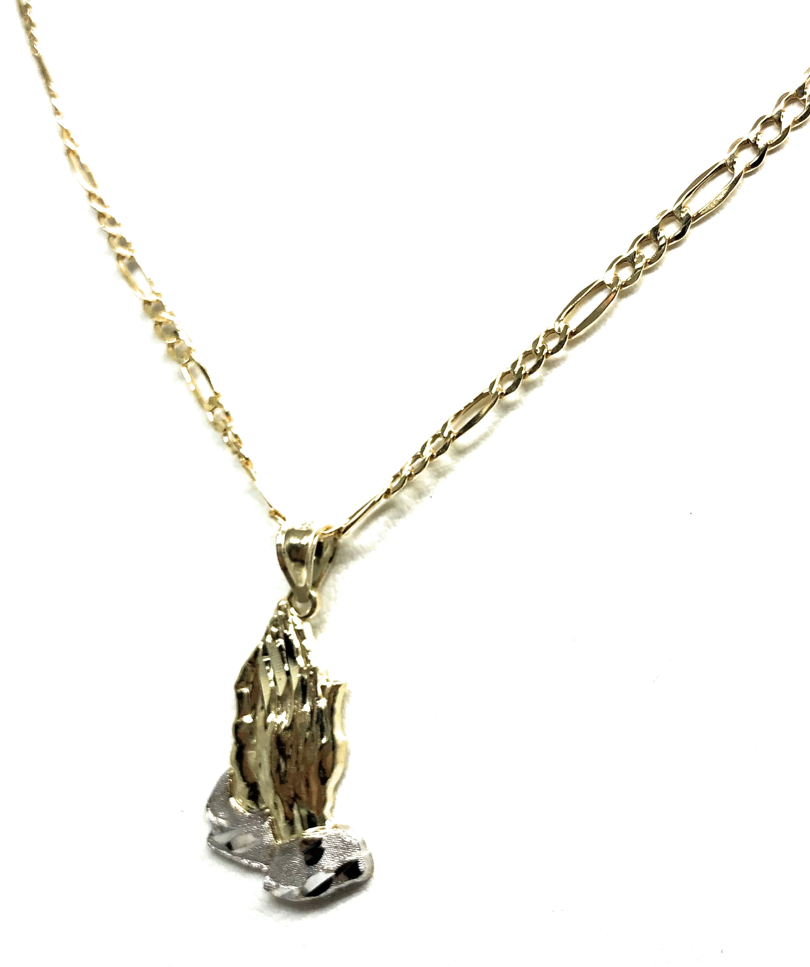 10k Solid Gold Yellow 2-Tone Classic Praying Hands Pendant Necklace (SM) - Image 5