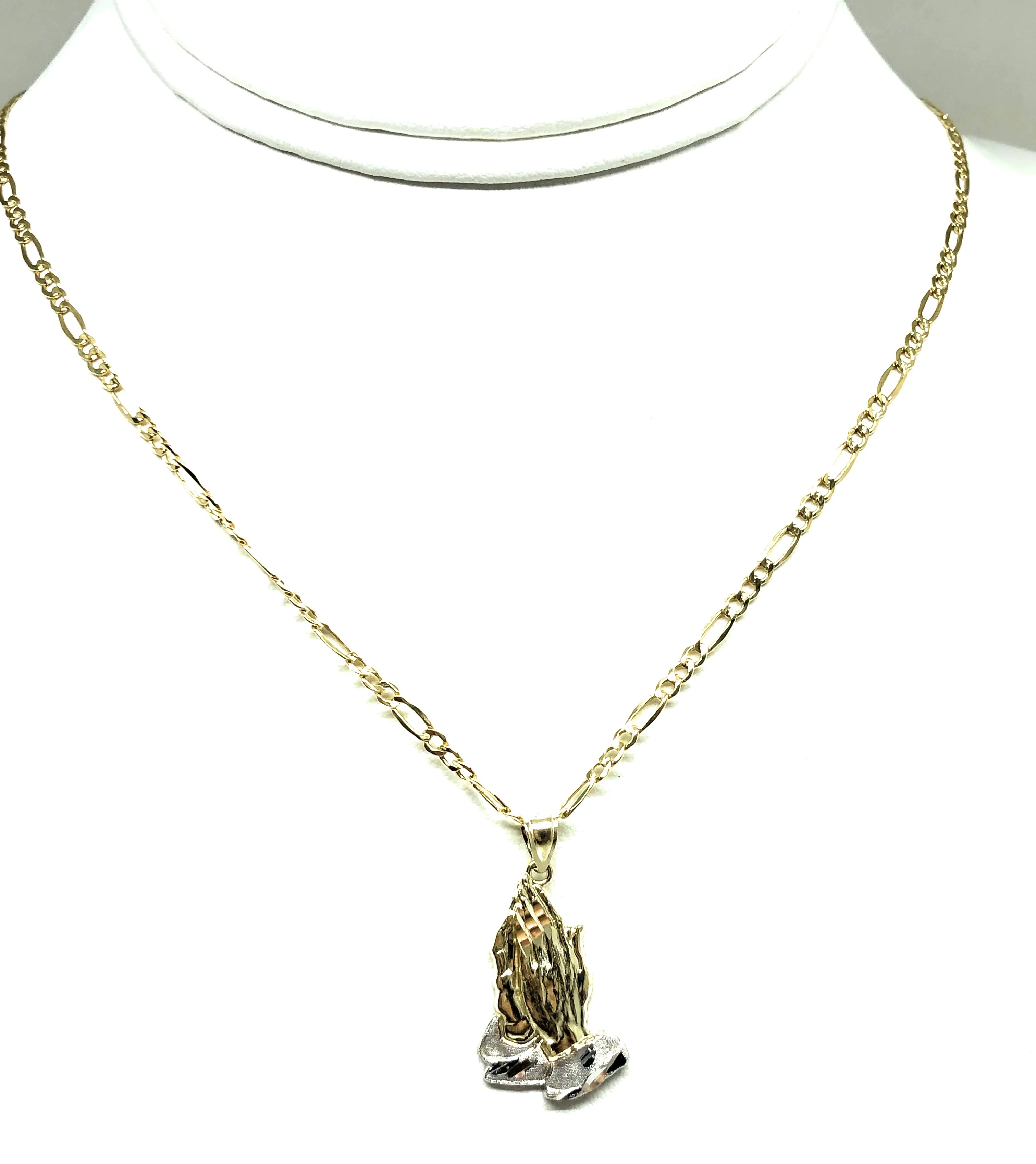 10k Solid Gold Yellow 2-Tone Classic Praying Hands Pendant Necklace (SM) - Image 6