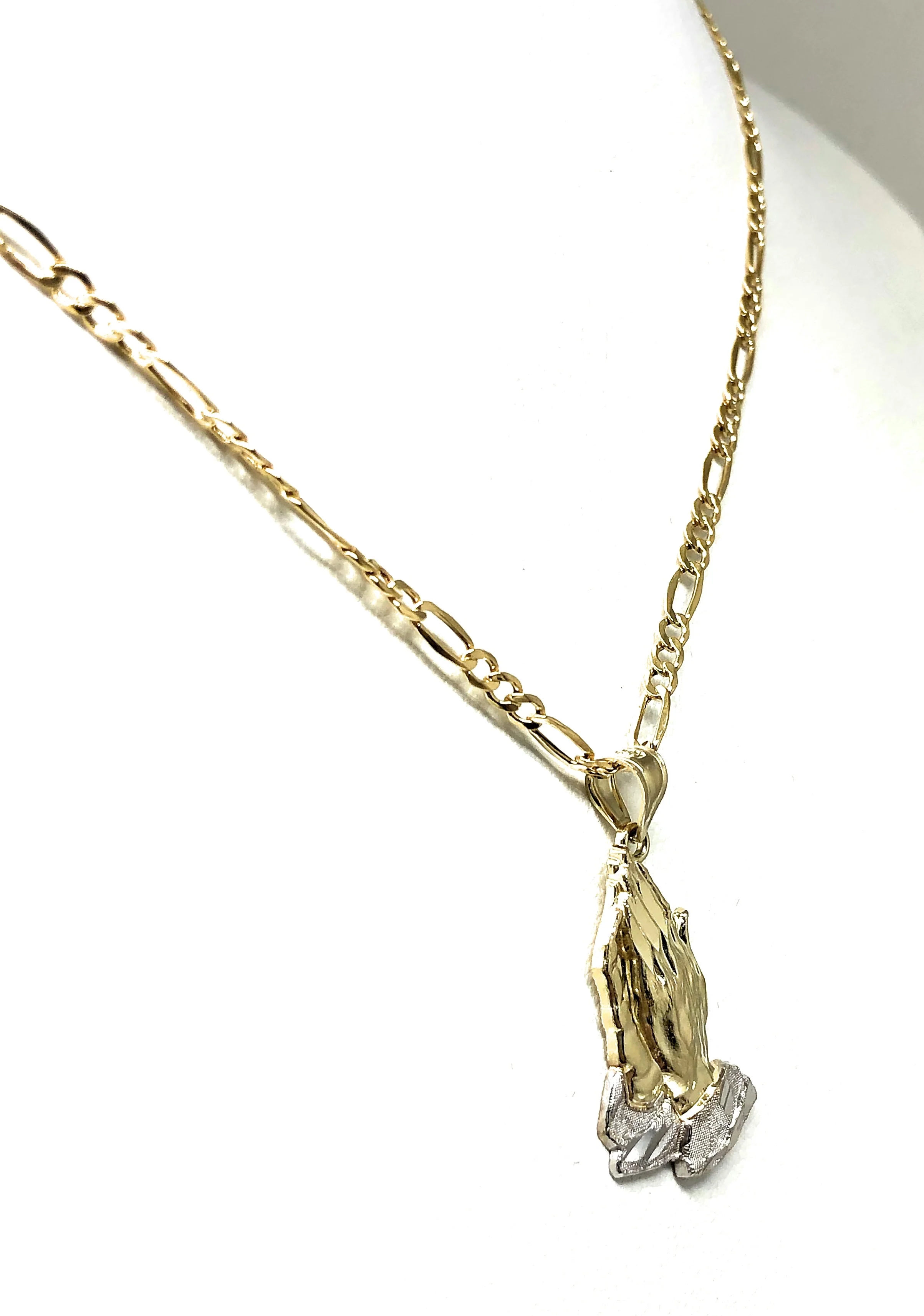 10k Solid Gold Yellow 2-Tone Classic Praying Hands Pendant Necklace (SM) - Image 7