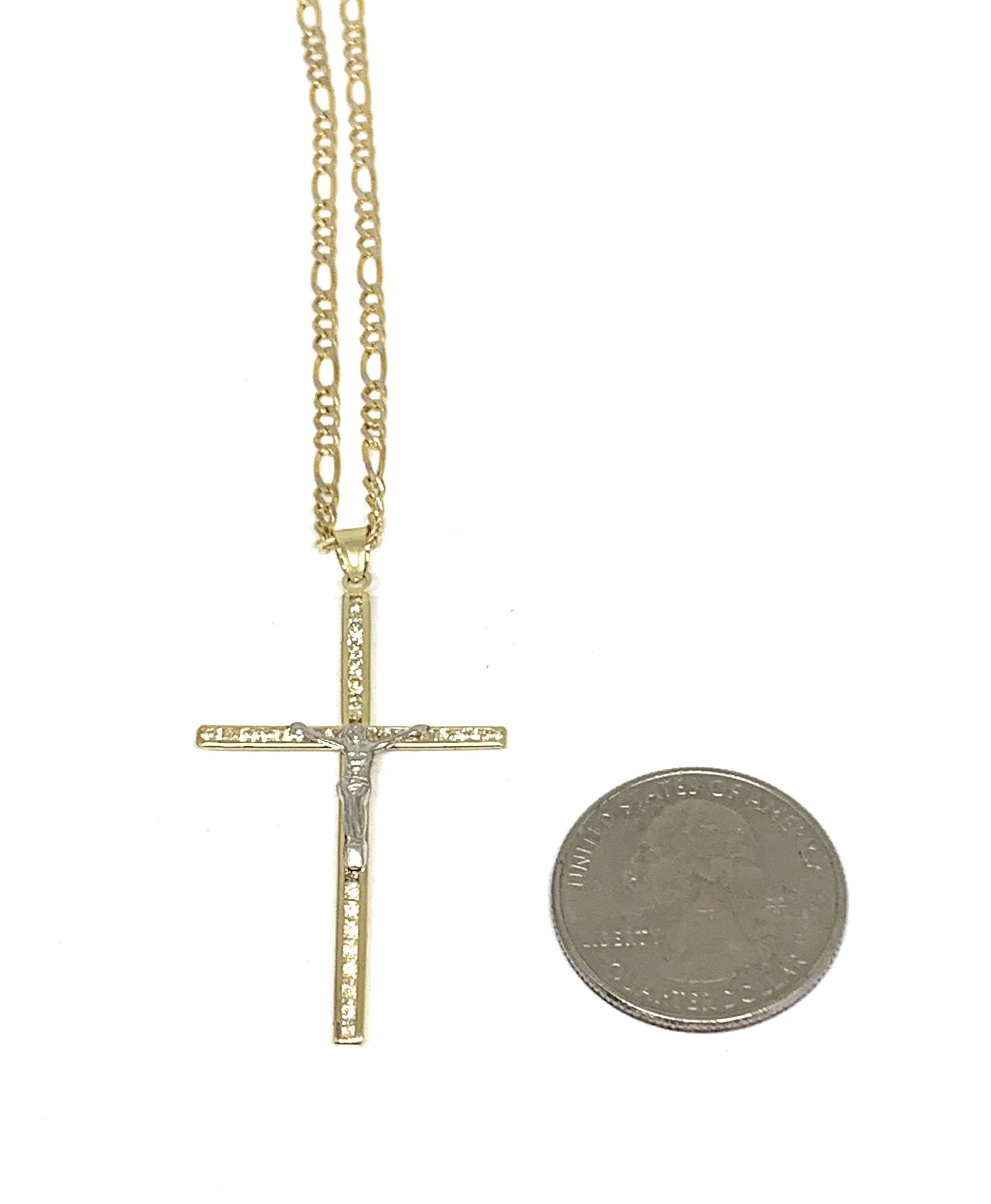10k Solid Gold Yellow 2-Tone Full CZ Jesus Cross Crucifix Pendant Necklace - Image 2