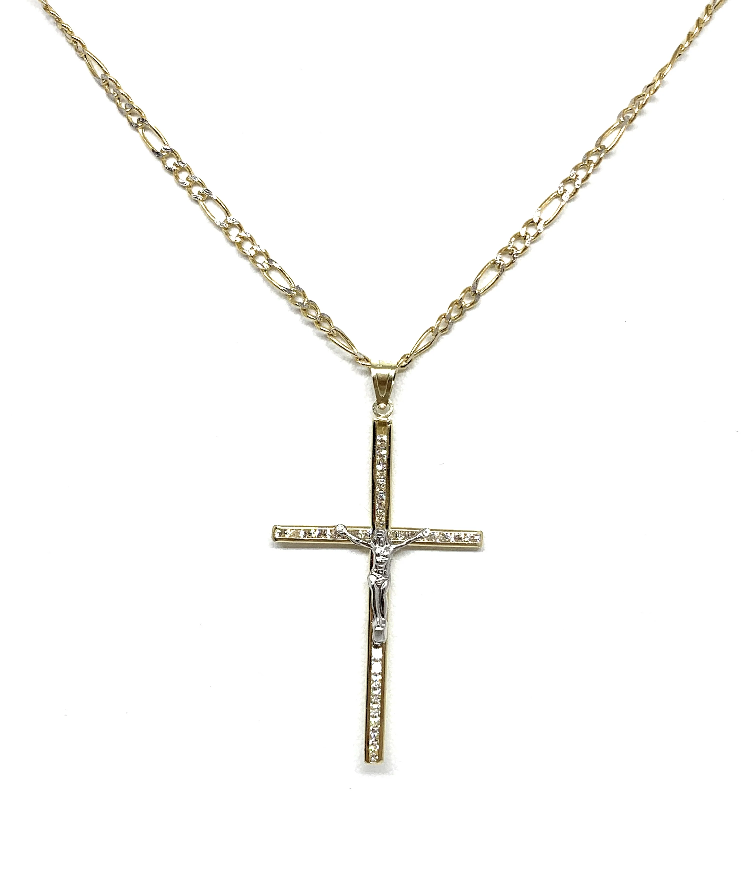 10k Solid Gold Yellow 2-Tone Full CZ Jesus Cross Crucifix Pendant Necklace - Image 4