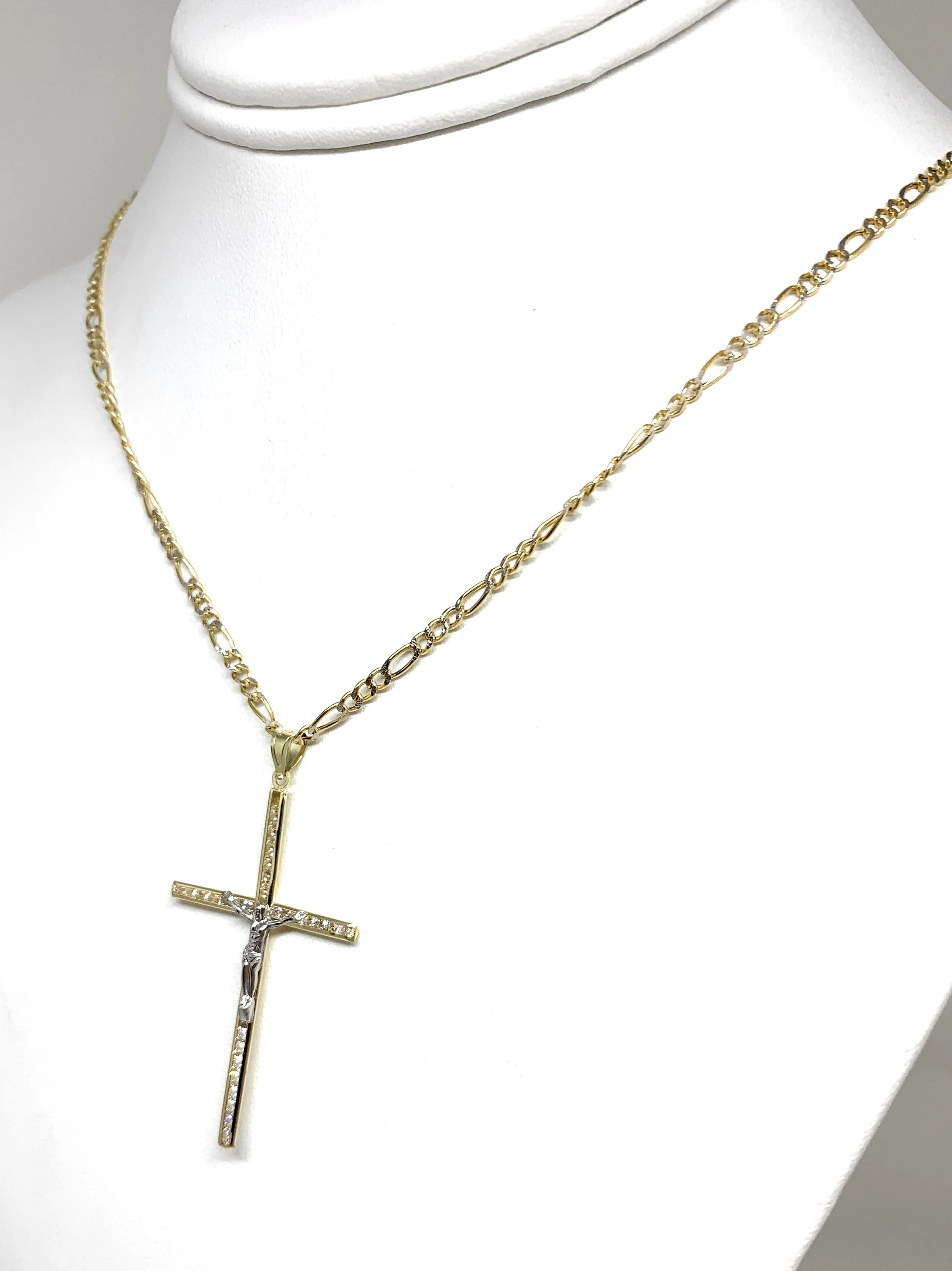 10k Solid Gold Yellow 2-Tone Full CZ Jesus Cross Crucifix Pendant Necklace - Image 5