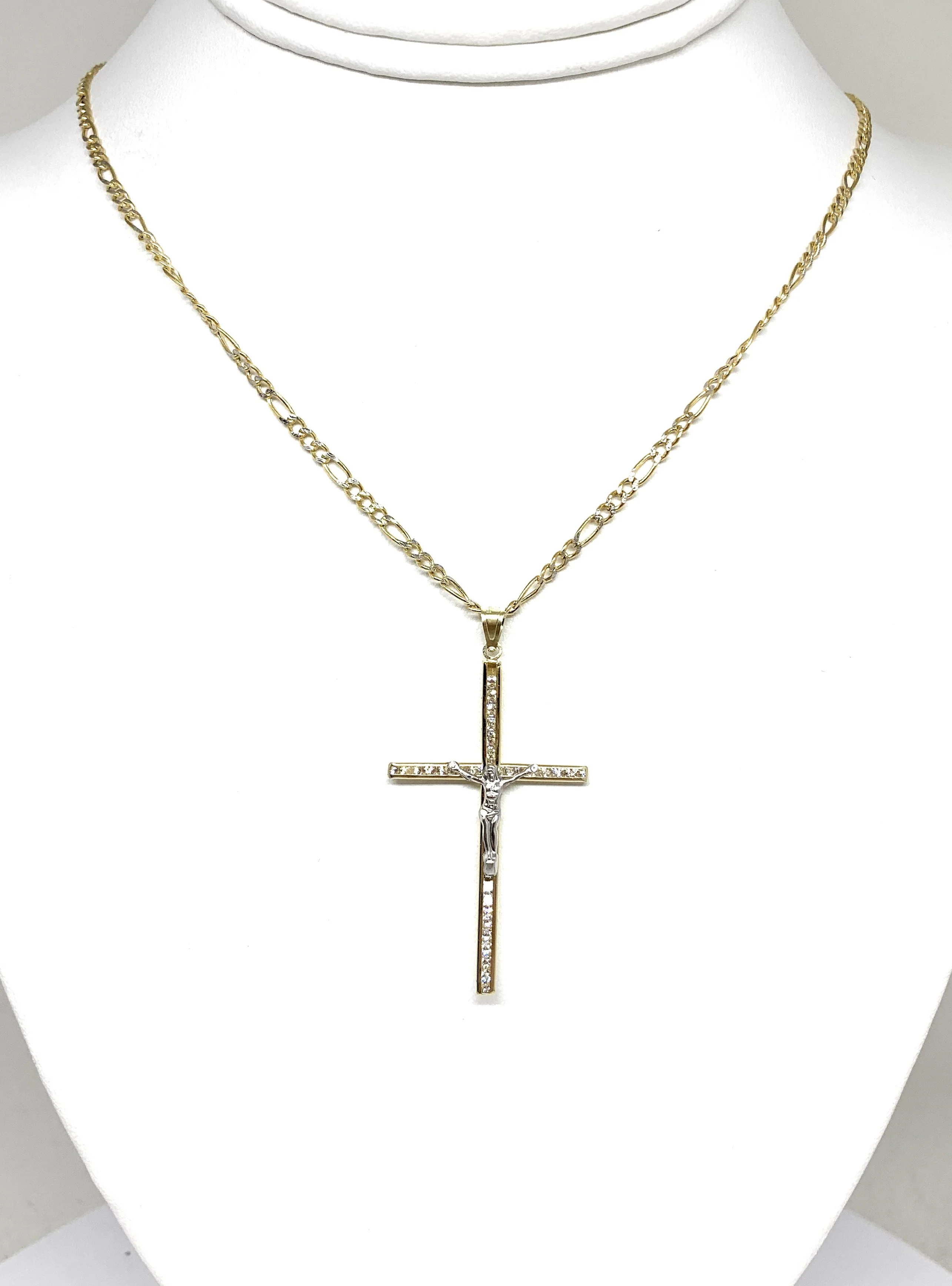 10k Solid Gold Yellow 2-Tone Full CZ Jesus Cross Crucifix Pendant Necklace - Image 6