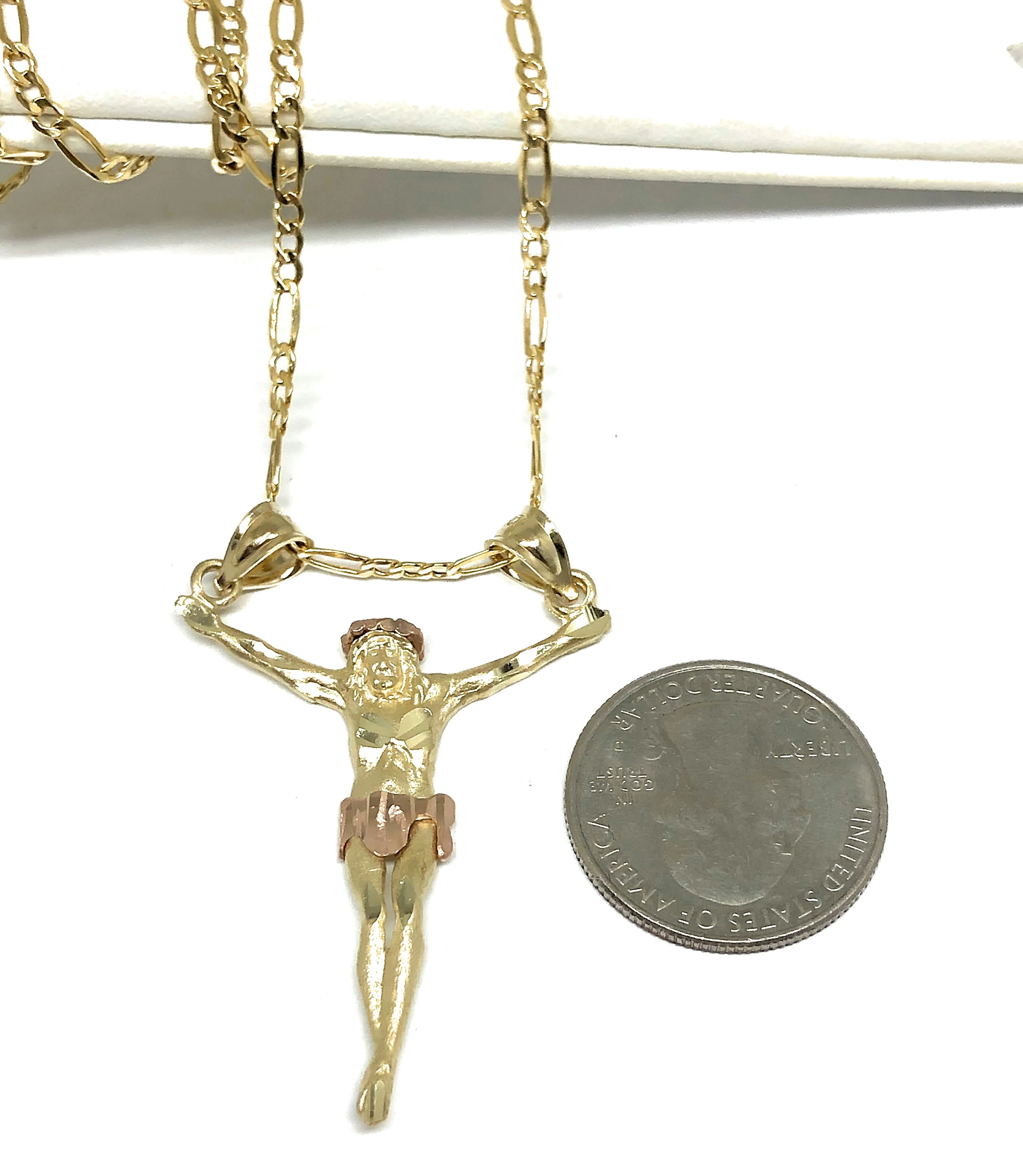 10k Solid Gold Yellow 2-Tone Jesus Body Crucifix Pendant Necklace - Image 2