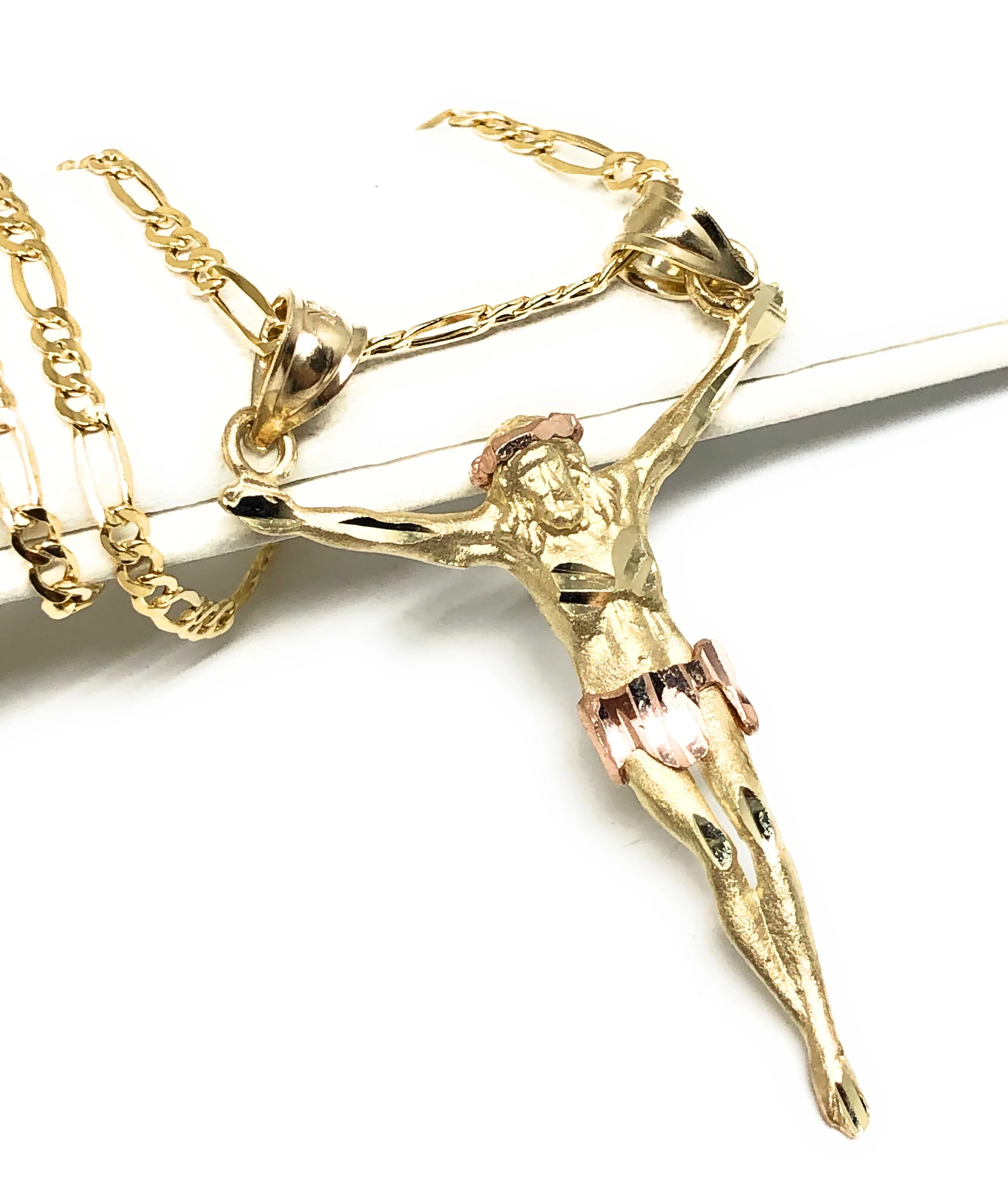 10k Solid Gold Yellow 2-Tone Jesus Body Crucifix Pendant Necklace - Image 3