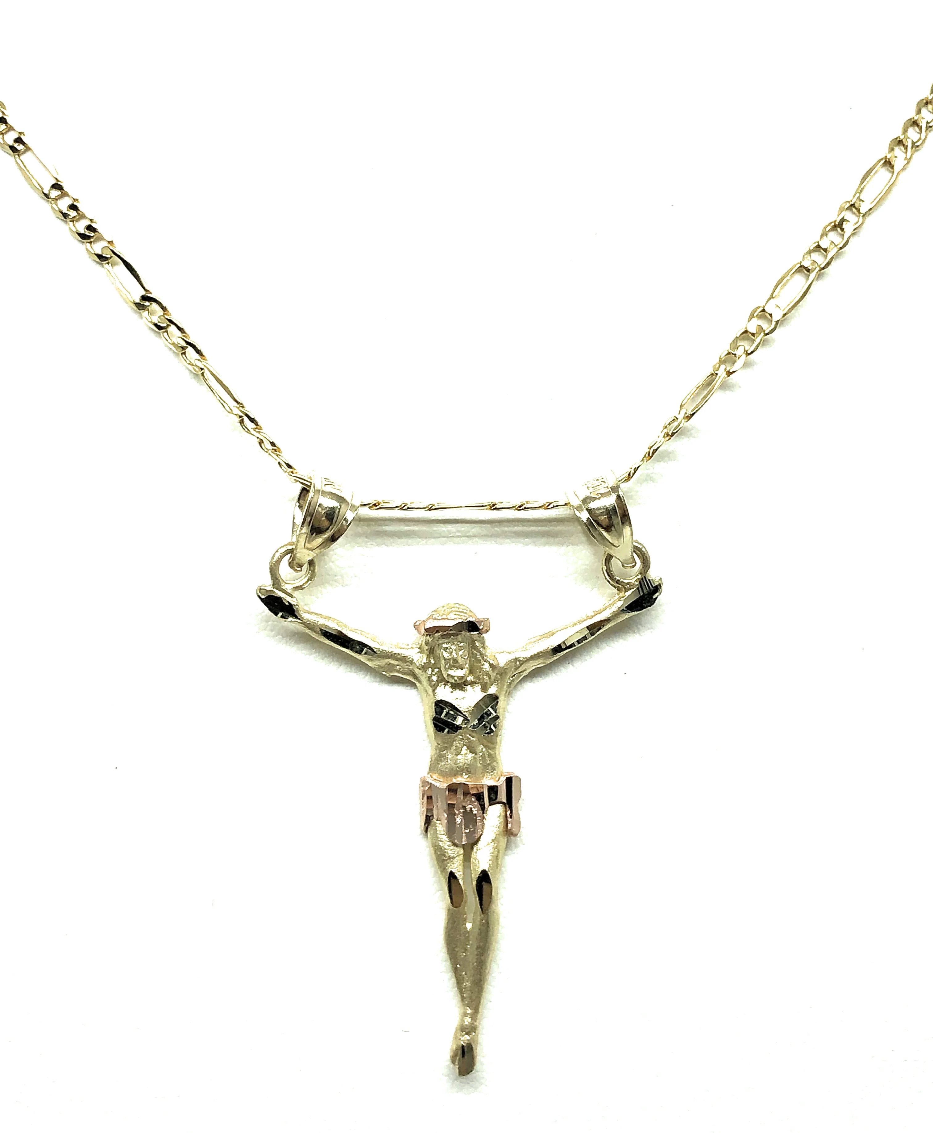 10k Solid Gold Yellow 2-Tone Jesus Body Crucifix Pendant Necklace - Image 4