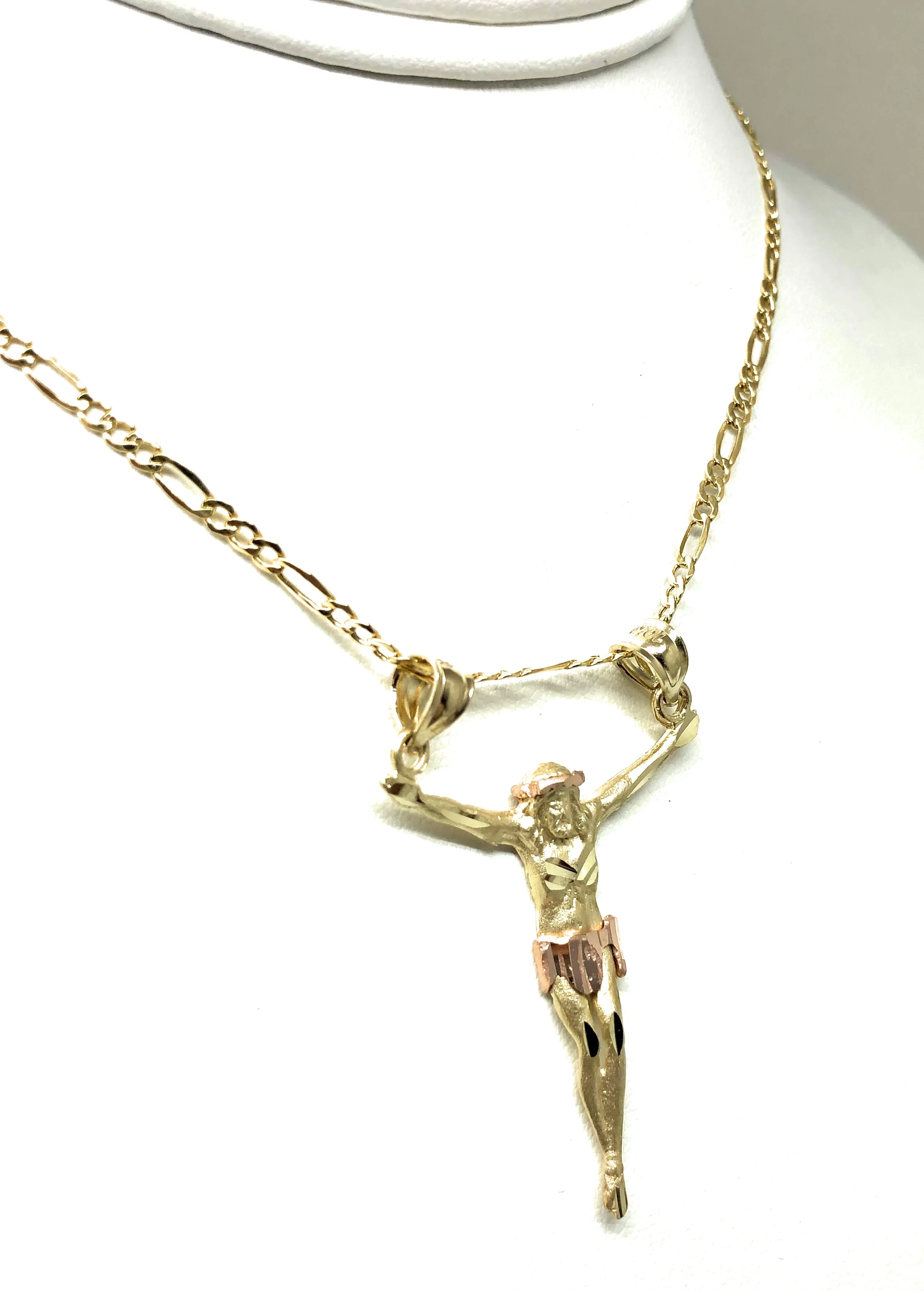 10k Solid Gold Yellow 2-Tone Jesus Body Crucifix Pendant Necklace - Image 6