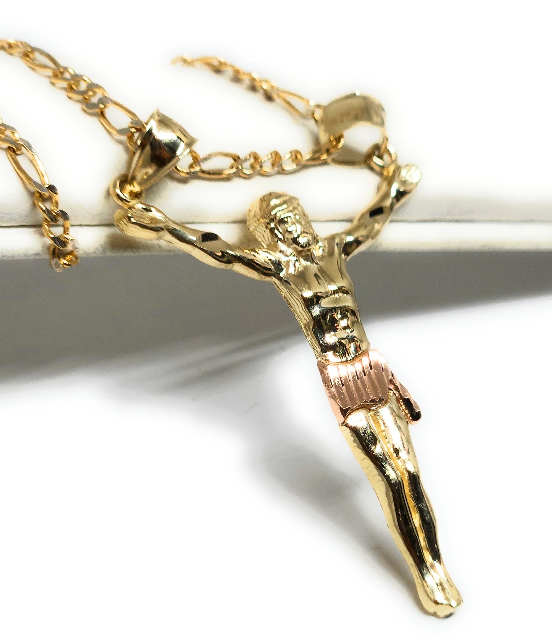 10k Solid Gold Yellow 2-Tone Jesus Body Crucifix Pendant Necklace with Chain - Image 4