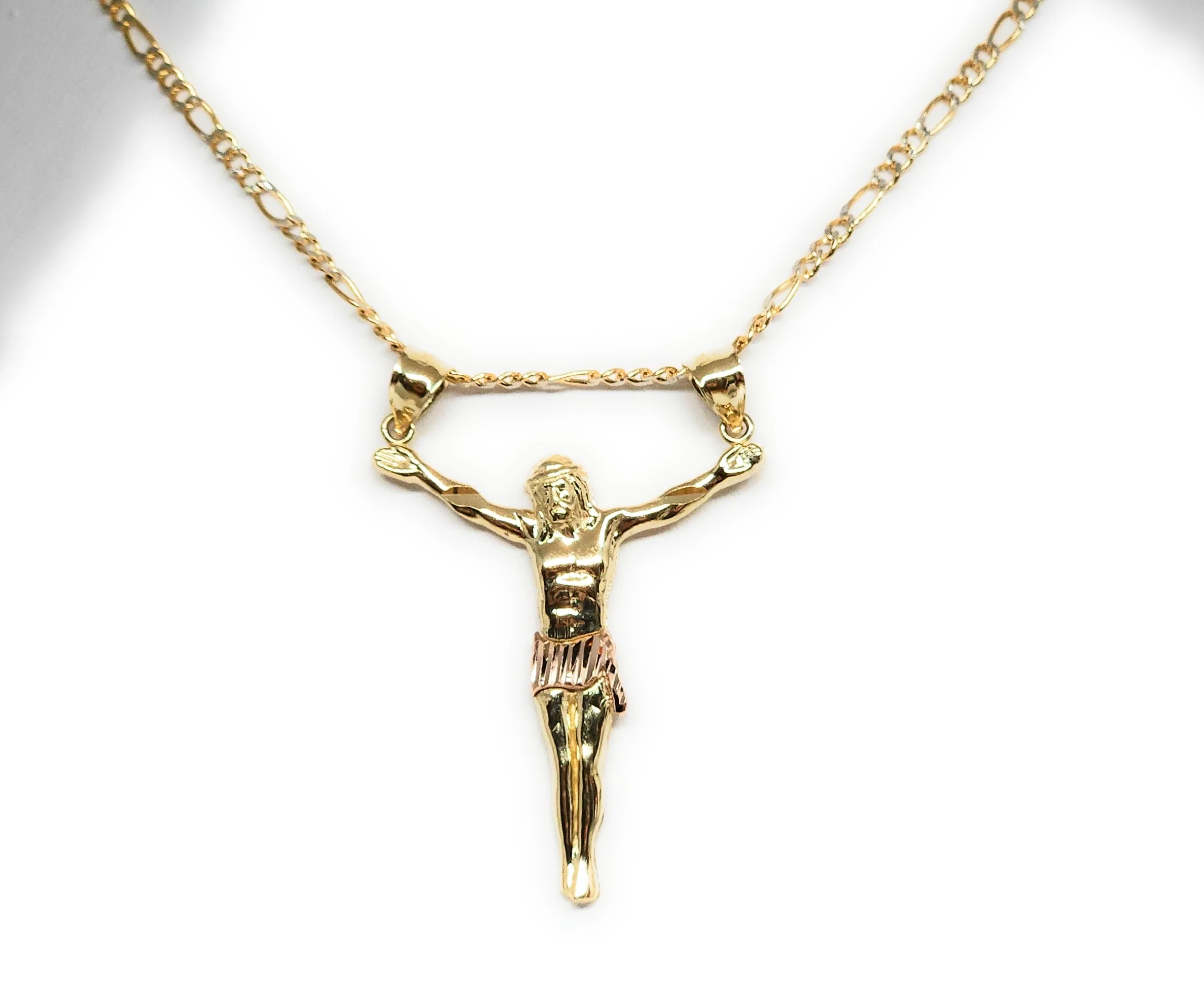 10k Solid Gold Yellow 2-Tone Jesus Body Crucifix Pendant Necklace with Chain - Image 5