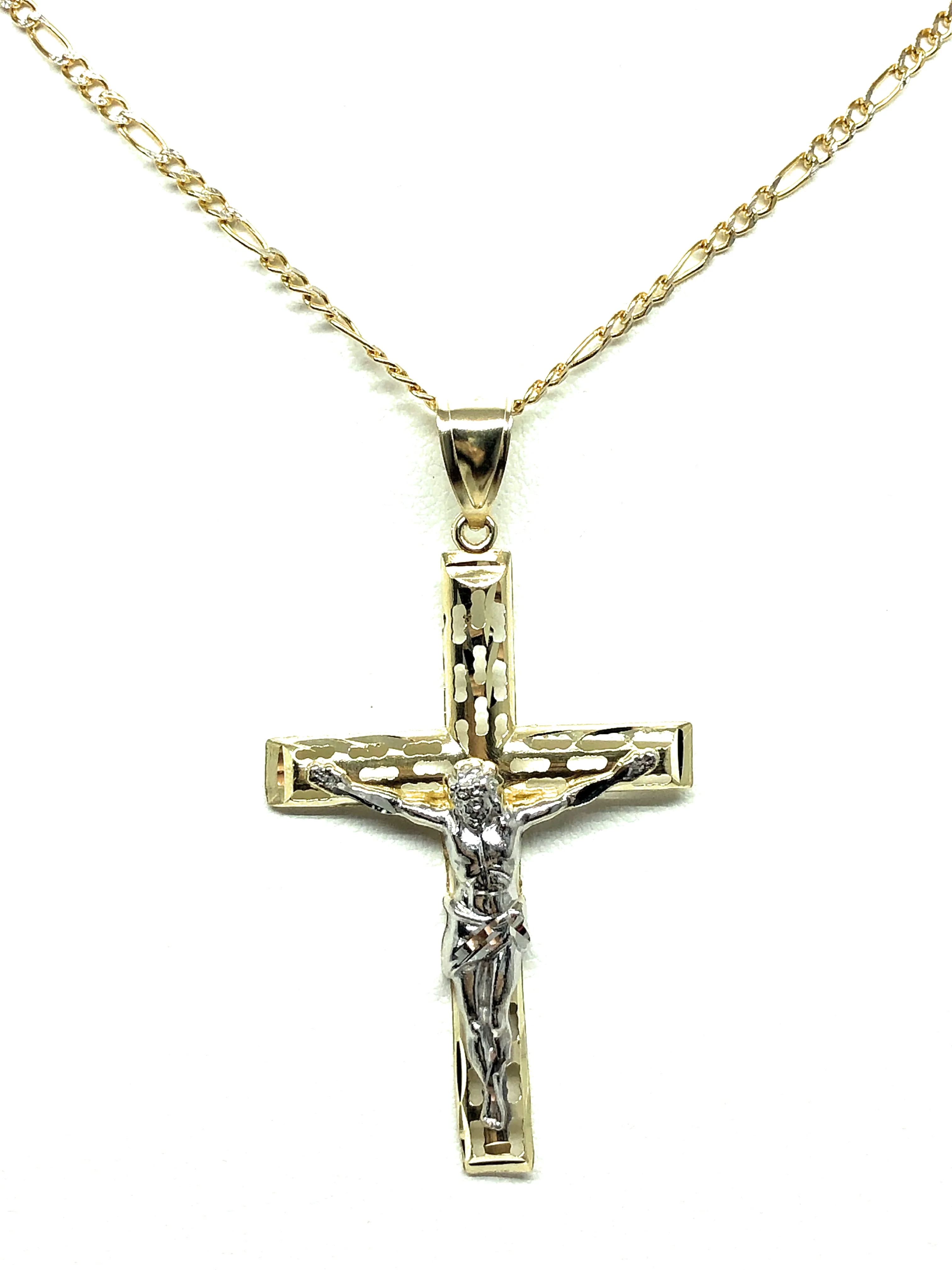 10k Solid Gold Yellow 2-Tone Jesus Cross Crucifix Hollow Termite Pendant Necklace - Image 4