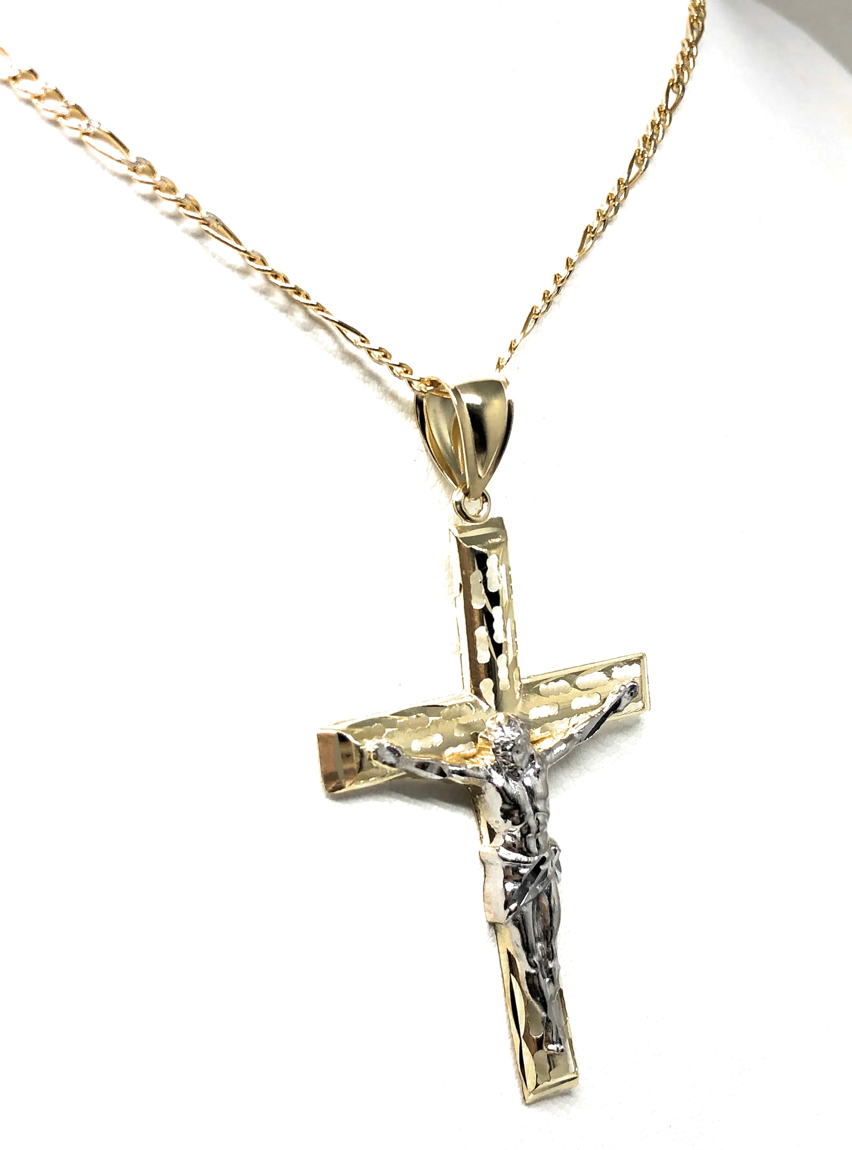 10k Solid Gold Yellow 2-Tone Jesus Cross Crucifix Hollow Termite Pendant Necklace - Image 6