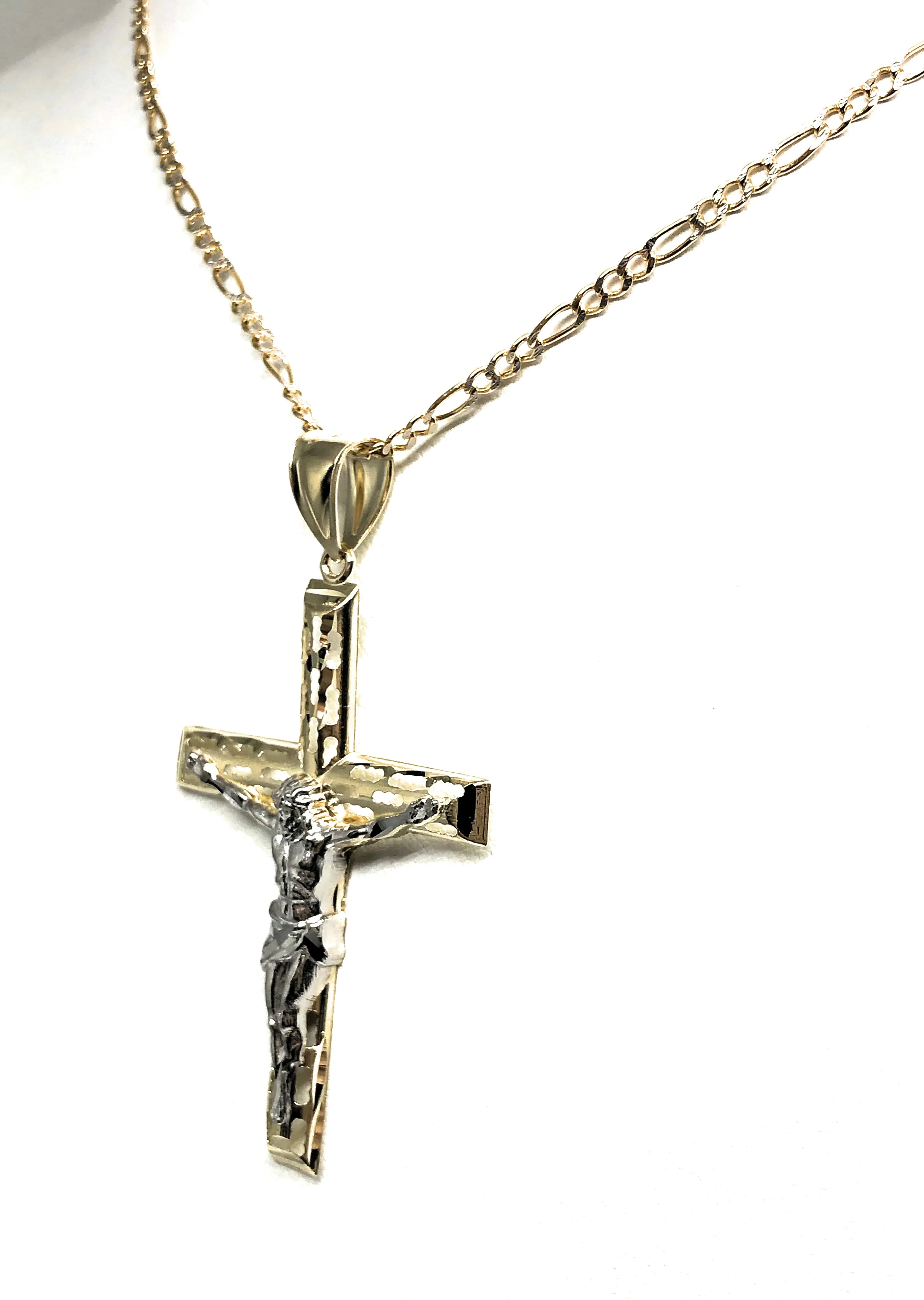 10k Solid Gold Yellow 2-Tone Jesus Cross Crucifix Hollow Termite Pendant Necklace - Image 7