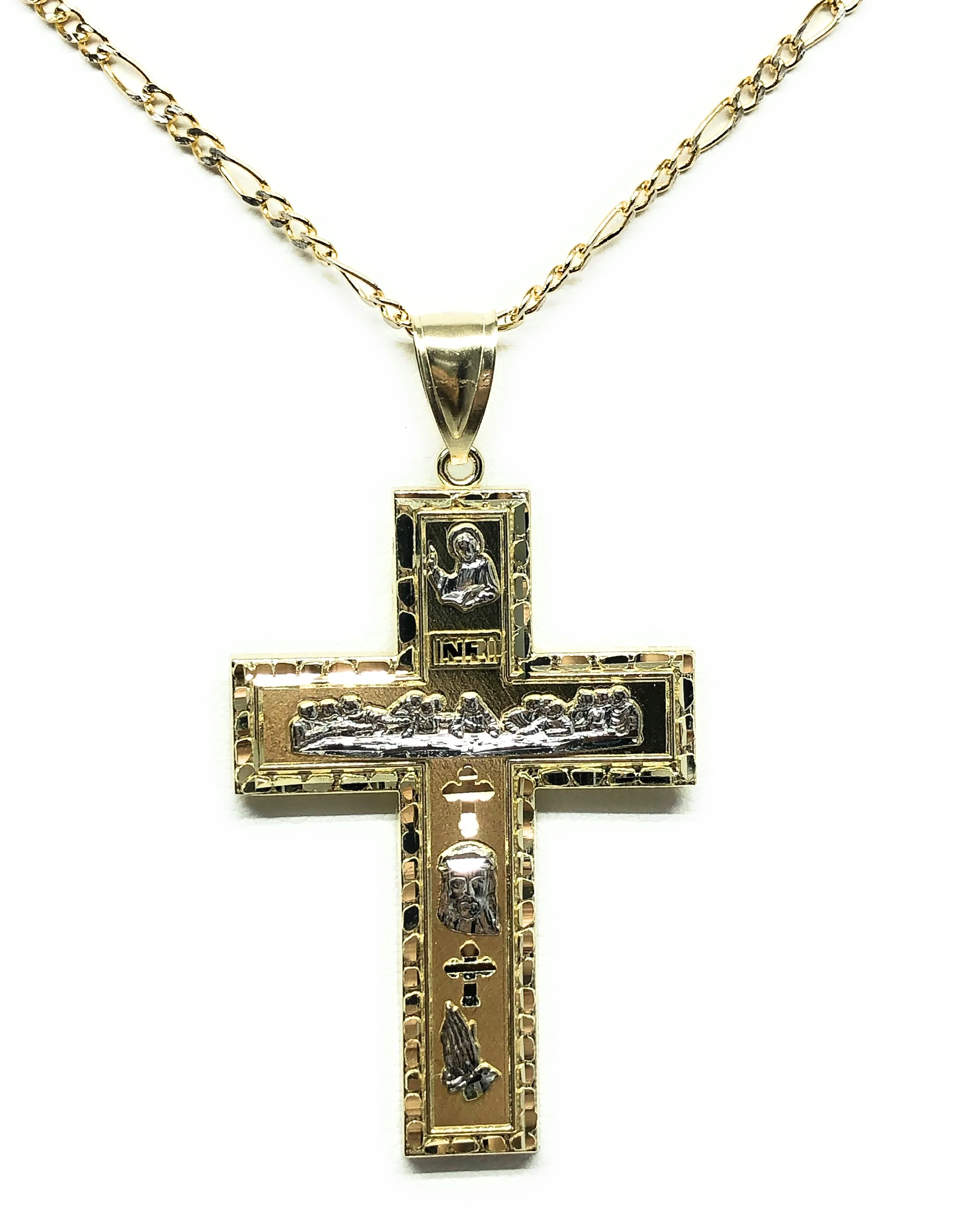 10k Solid Gold Yellow 2-Tone Jesus Cross Crucifix Last Supper Pendant Necklace - Image 4