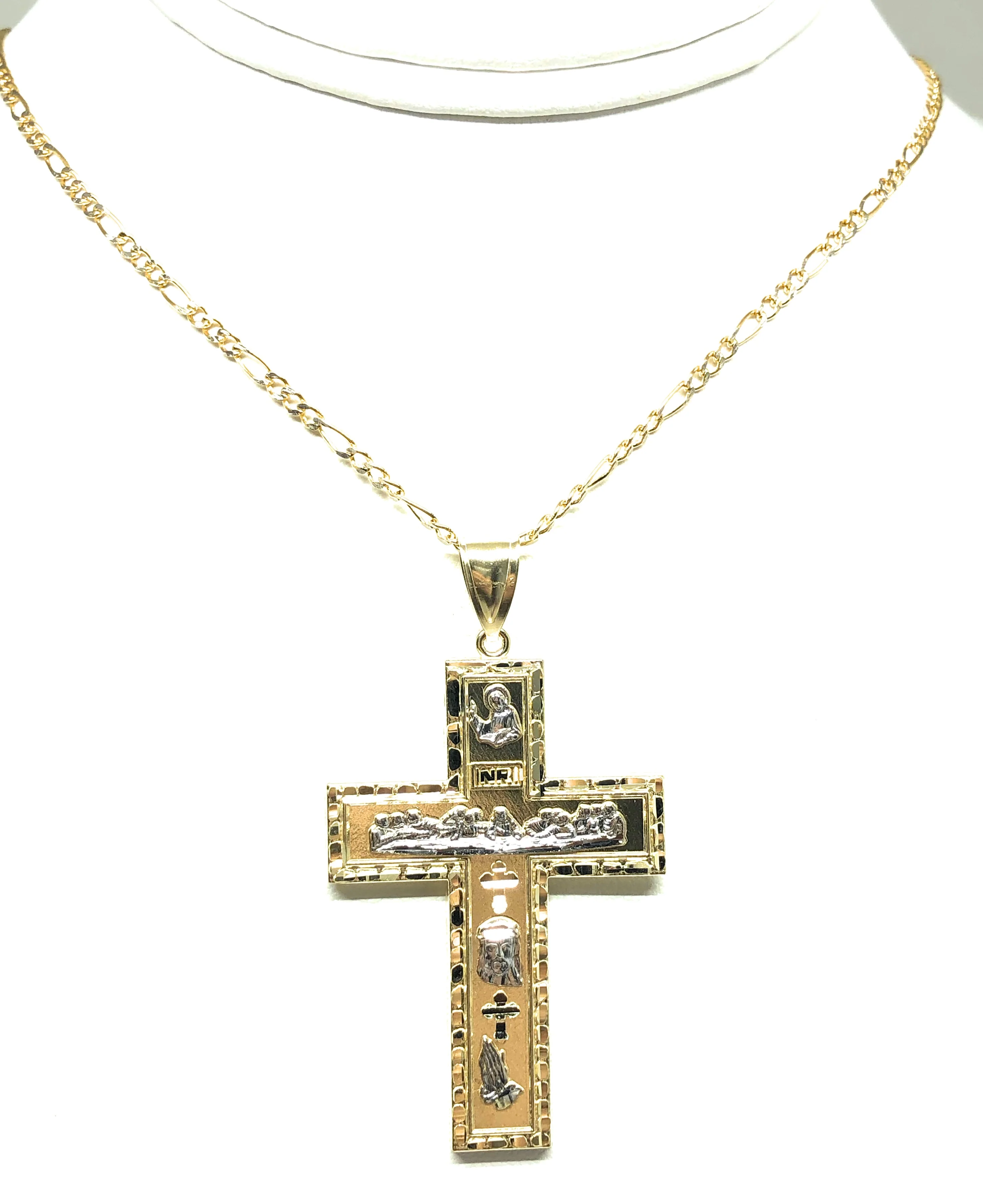 10k Solid Gold Yellow 2-Tone Jesus Cross Crucifix Last Supper Pendant Necklace - Image 5