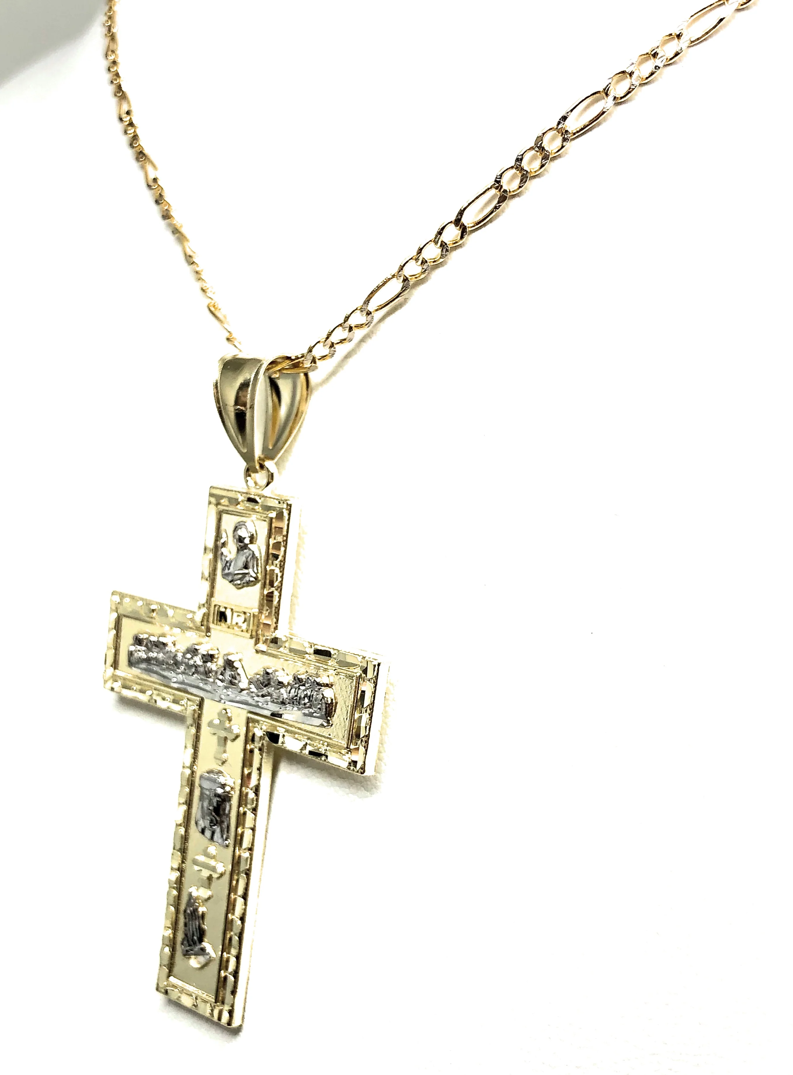 10k Solid Gold Yellow 2-Tone Jesus Cross Crucifix Last Supper Pendant Necklace - Image 7