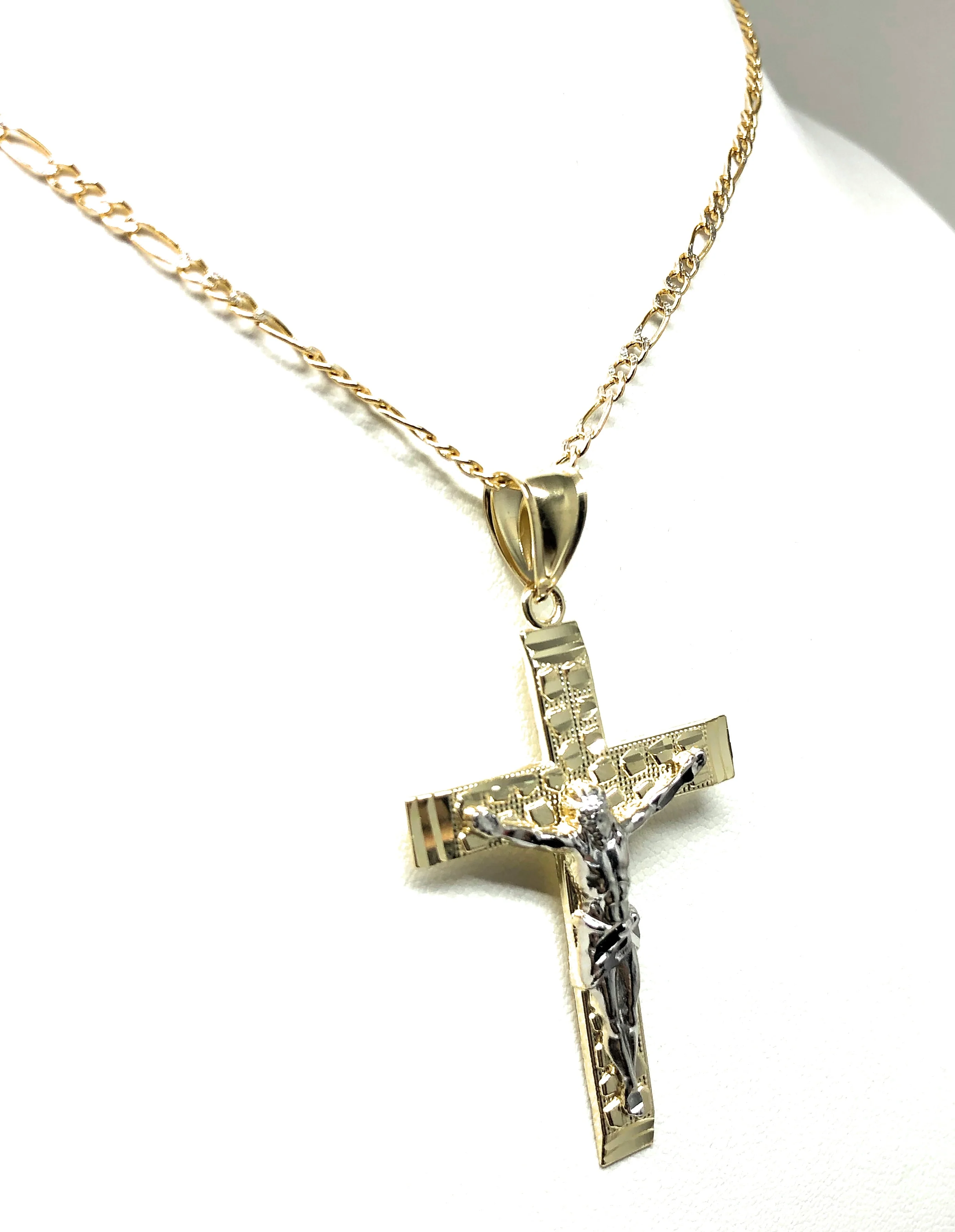 10k Solid Gold Yellow 2-Tone Jesus Cross Crucifix Nugget Pendant Necklace - Image 6