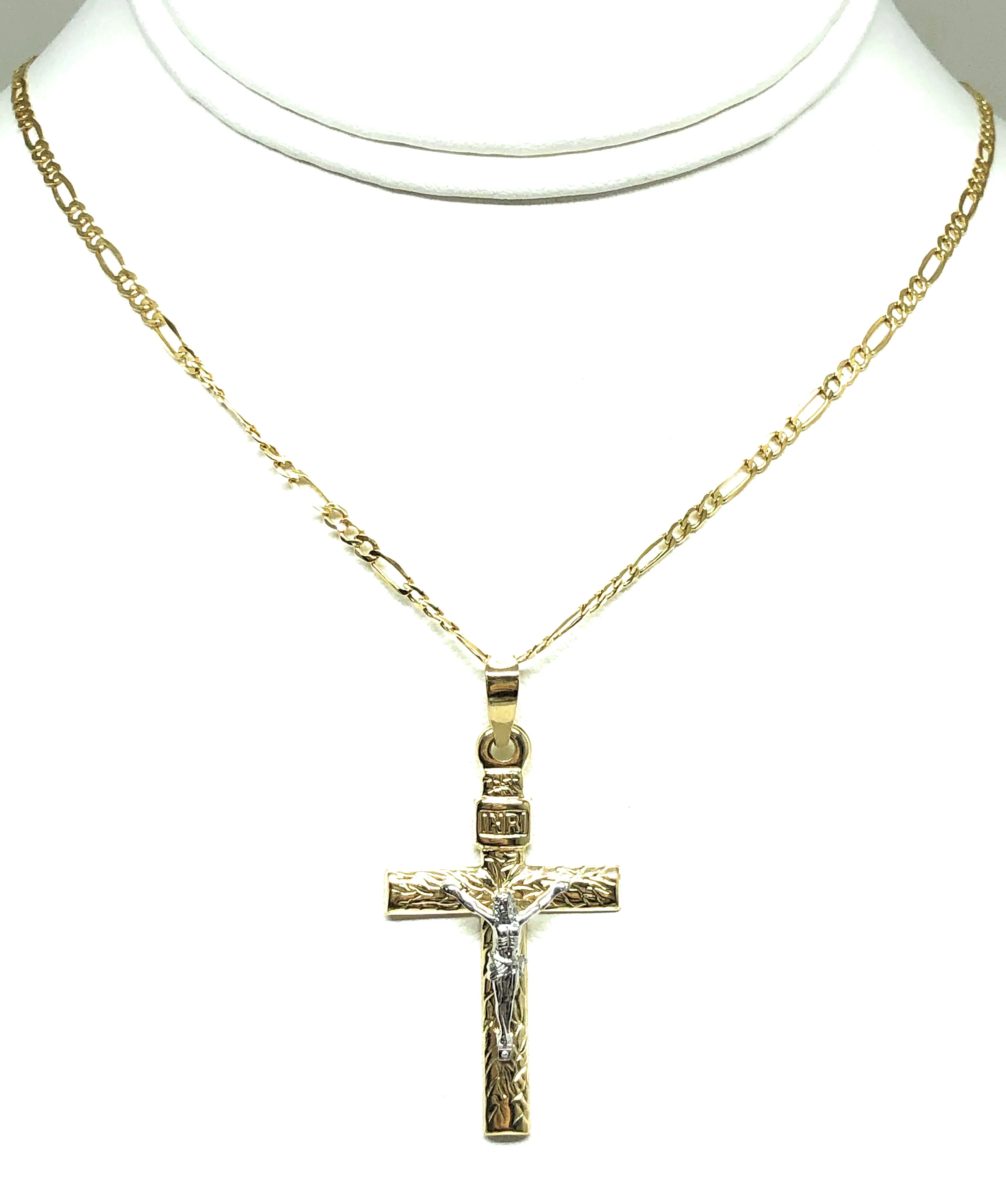 10k Solid Gold Yellow 2-Tone Jesus INRI Cross Crucifix Pendant Necklace (MADE IN MX) - Image 4