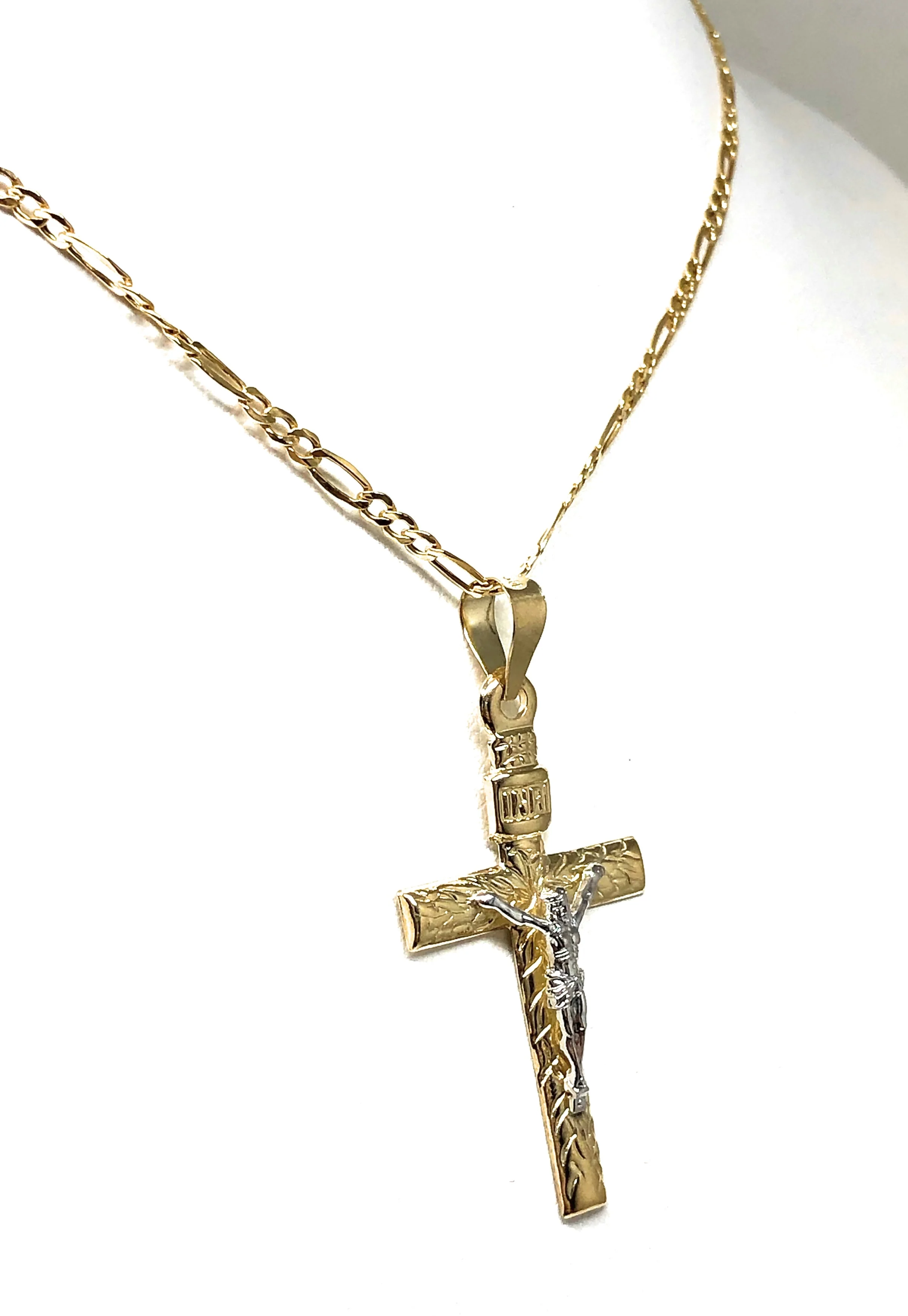 10k Solid Gold Yellow 2-Tone Jesus INRI Cross Crucifix Pendant Necklace (MADE IN MX) - Image 5