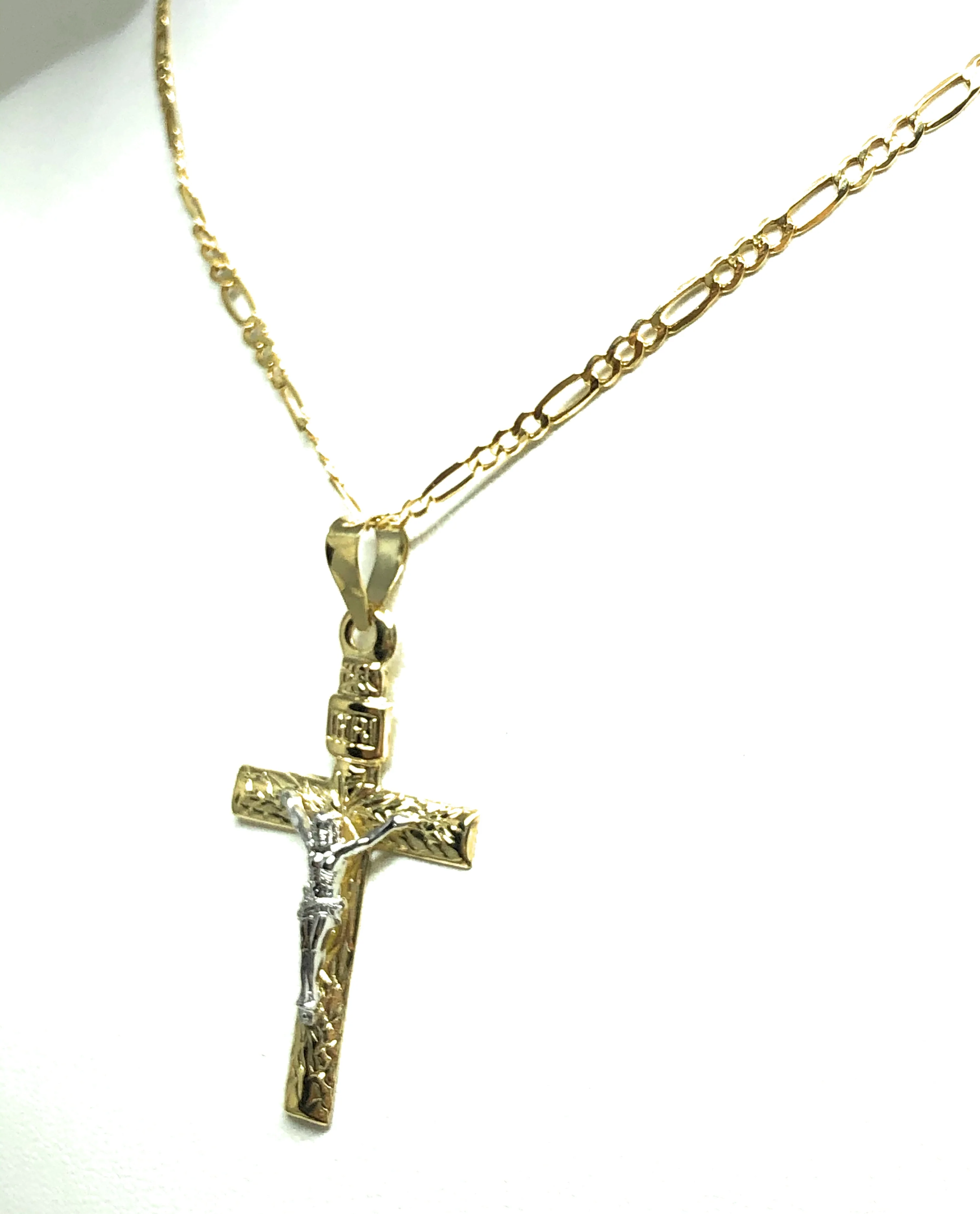 10k Solid Gold Yellow 2-Tone Jesus INRI Cross Crucifix Pendant Necklace (MADE IN MX) - Image 6