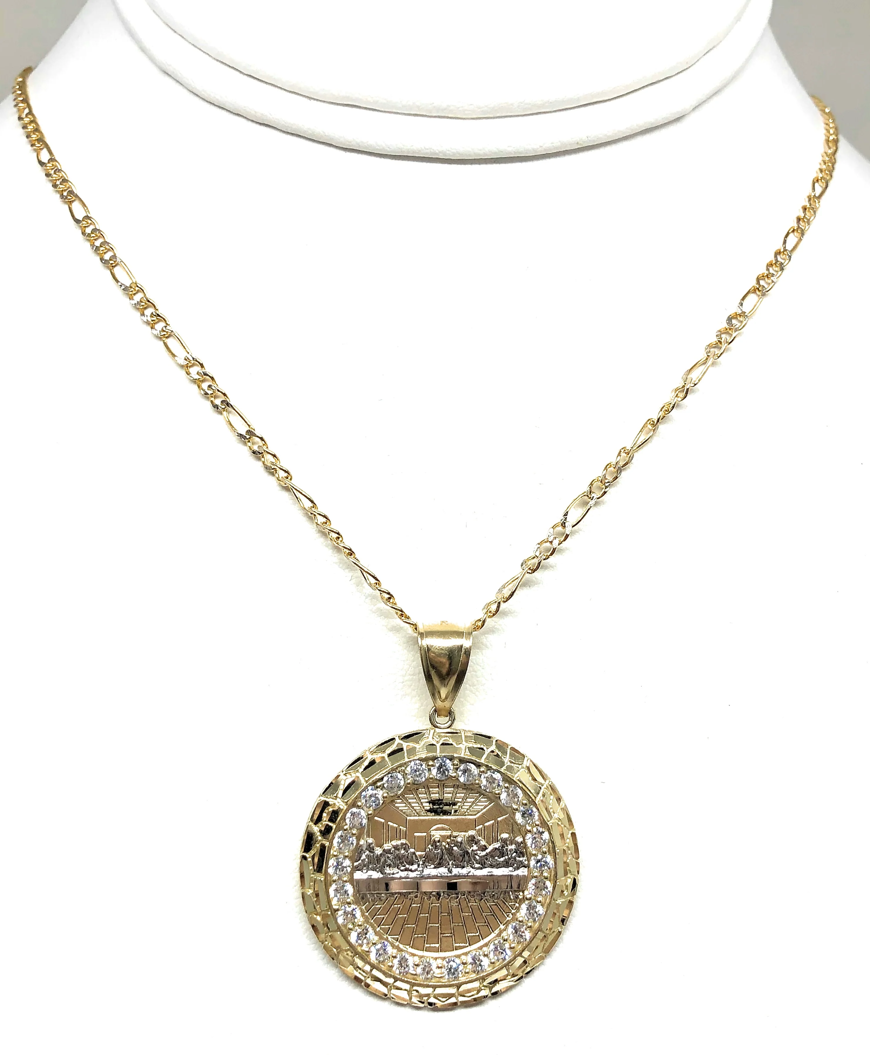 10k Solid Gold Yellow 2-Tone Jesus Last Supper CZ Pendant Necklace - Image 5