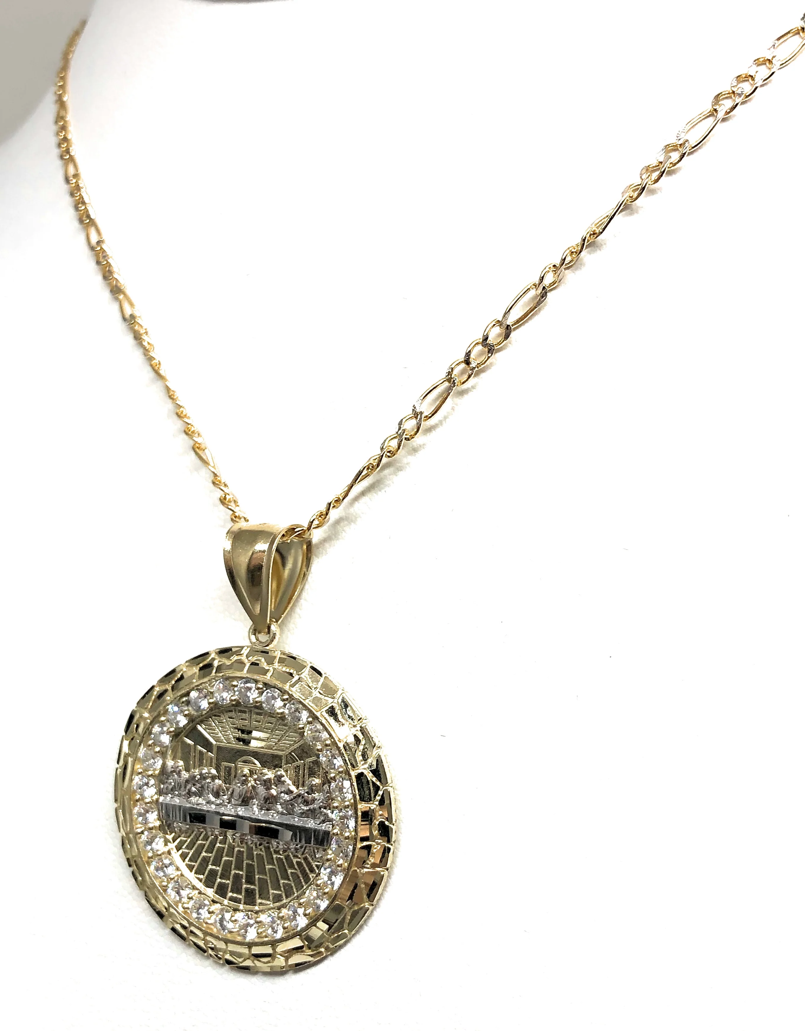10k Solid Gold Yellow 2-Tone Jesus Last Supper CZ Pendant Necklace - Image 7