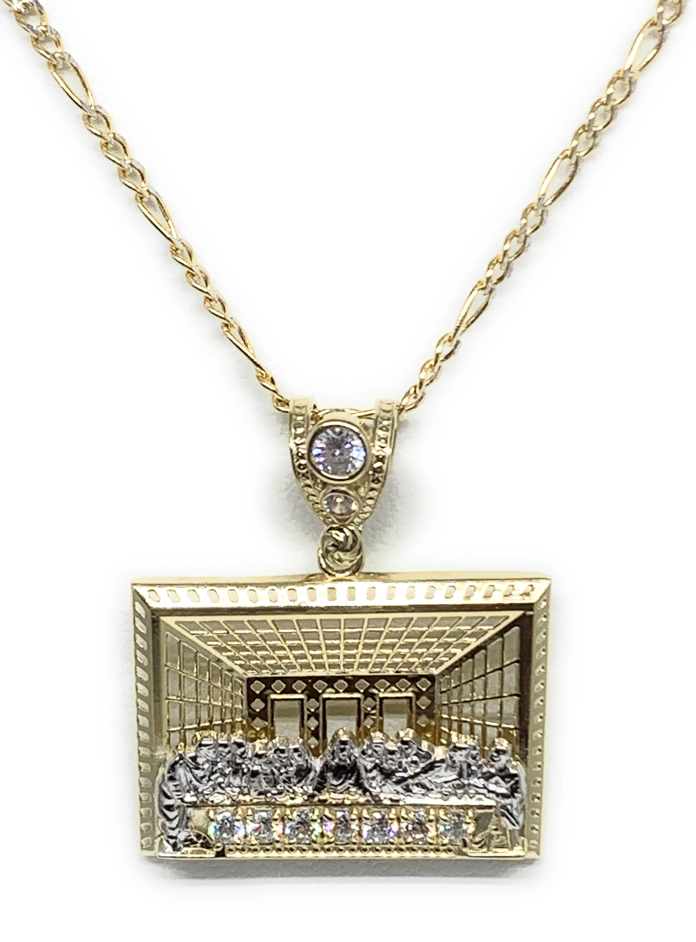 10k Solid Gold Yellow 2-Tone Jesus Last Supper CZ Pendant Necklace - Image 4