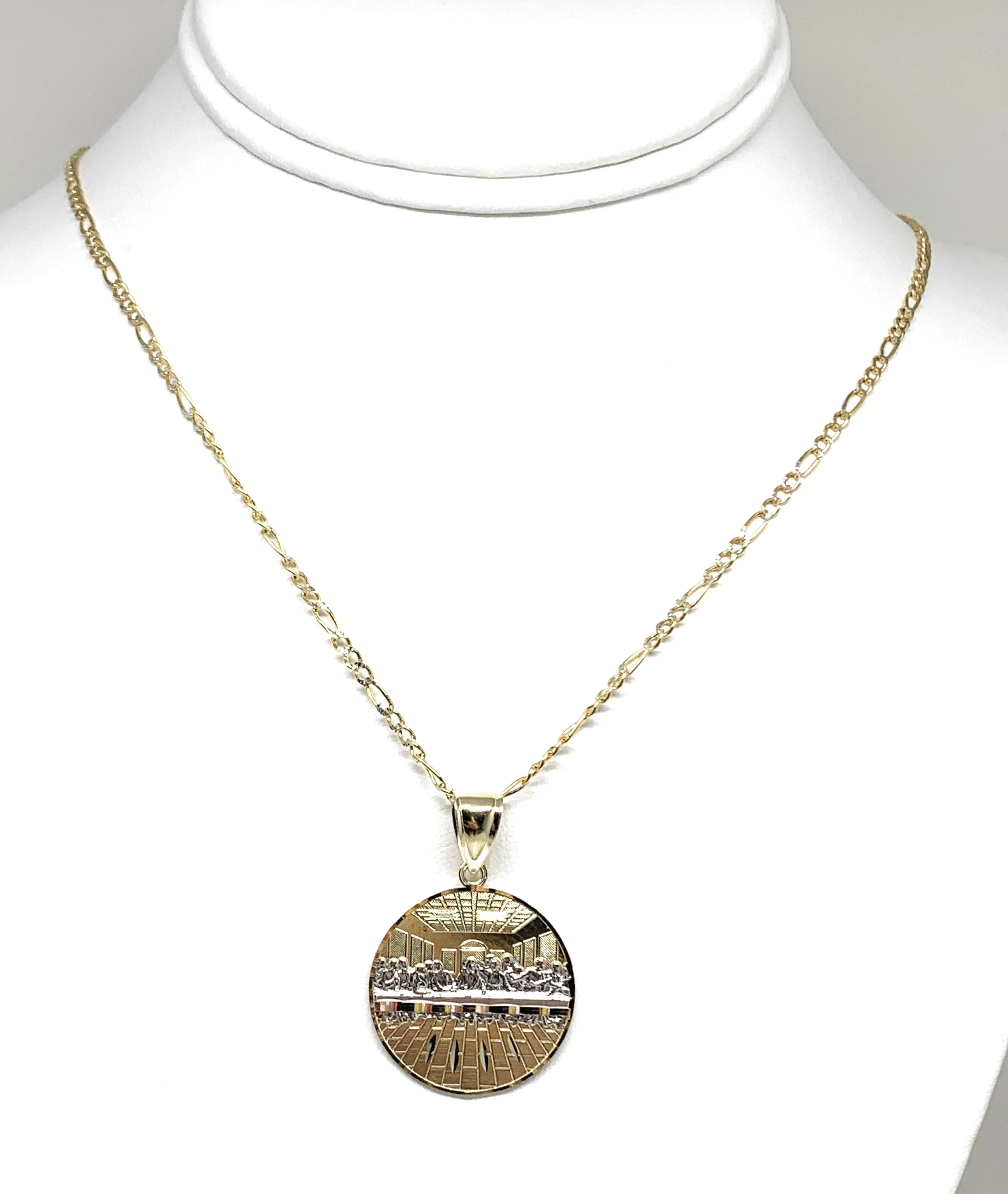 10k Solid Gold Yellow 2-Tone Jesus Last Supper Round Pendant Necklace - Image 3