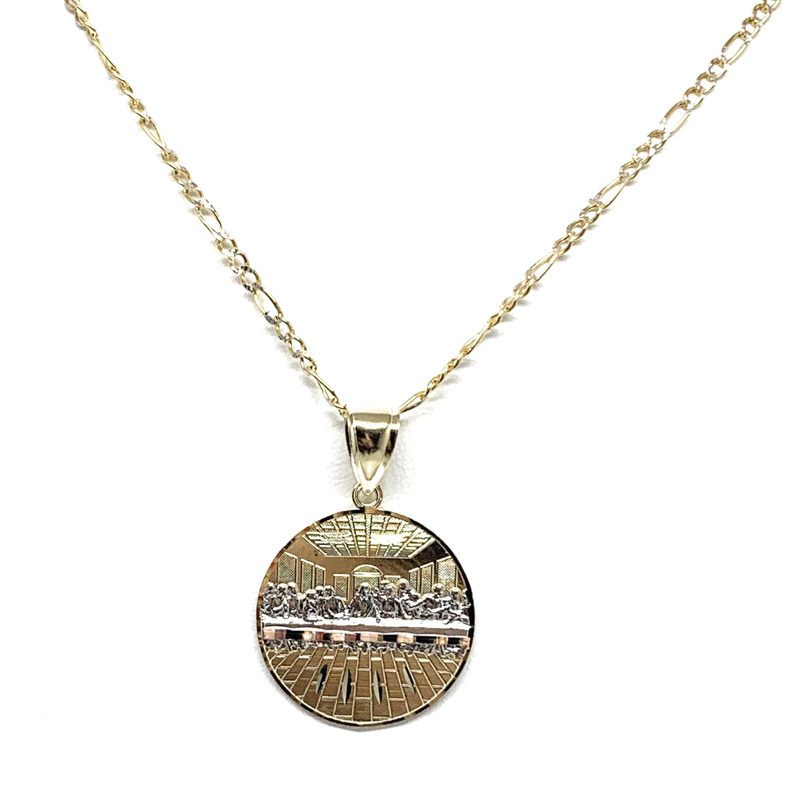 10k Solid Gold Yellow 2-Tone Jesus Last Supper Round Pendant Necklace - Image 4