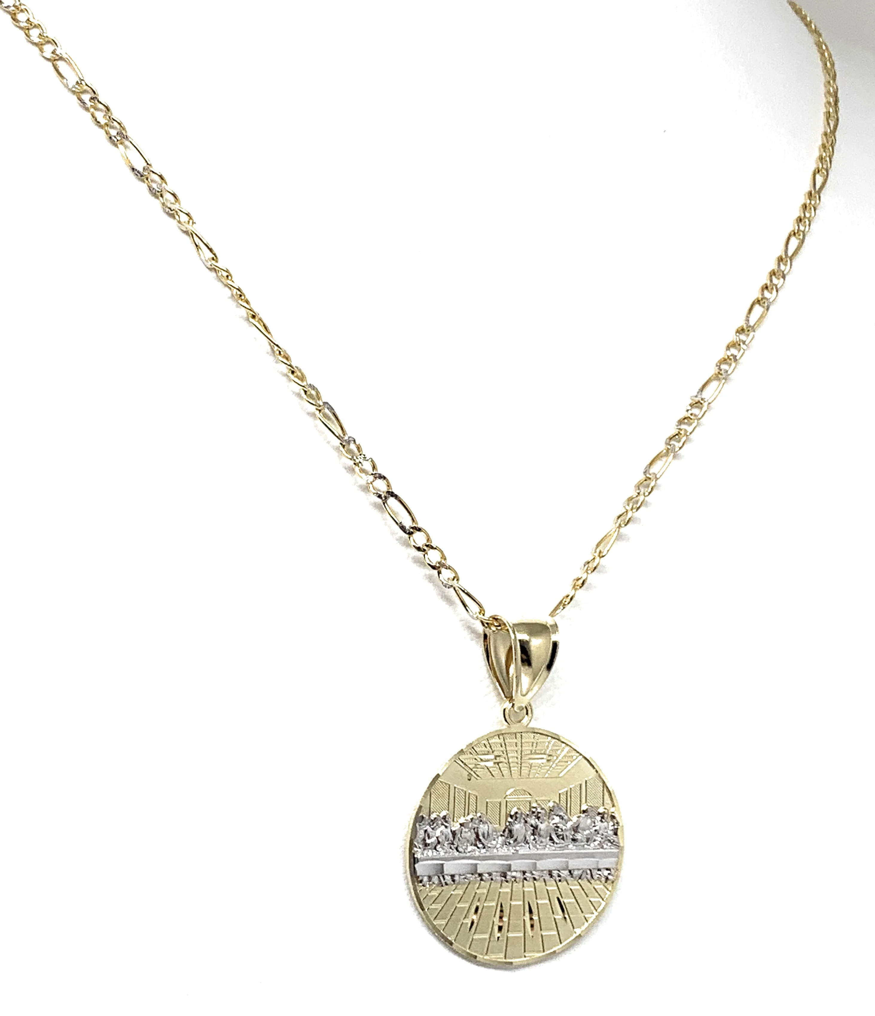 10k Solid Gold Yellow 2-Tone Jesus Last Supper Round Pendant Necklace - Image 5