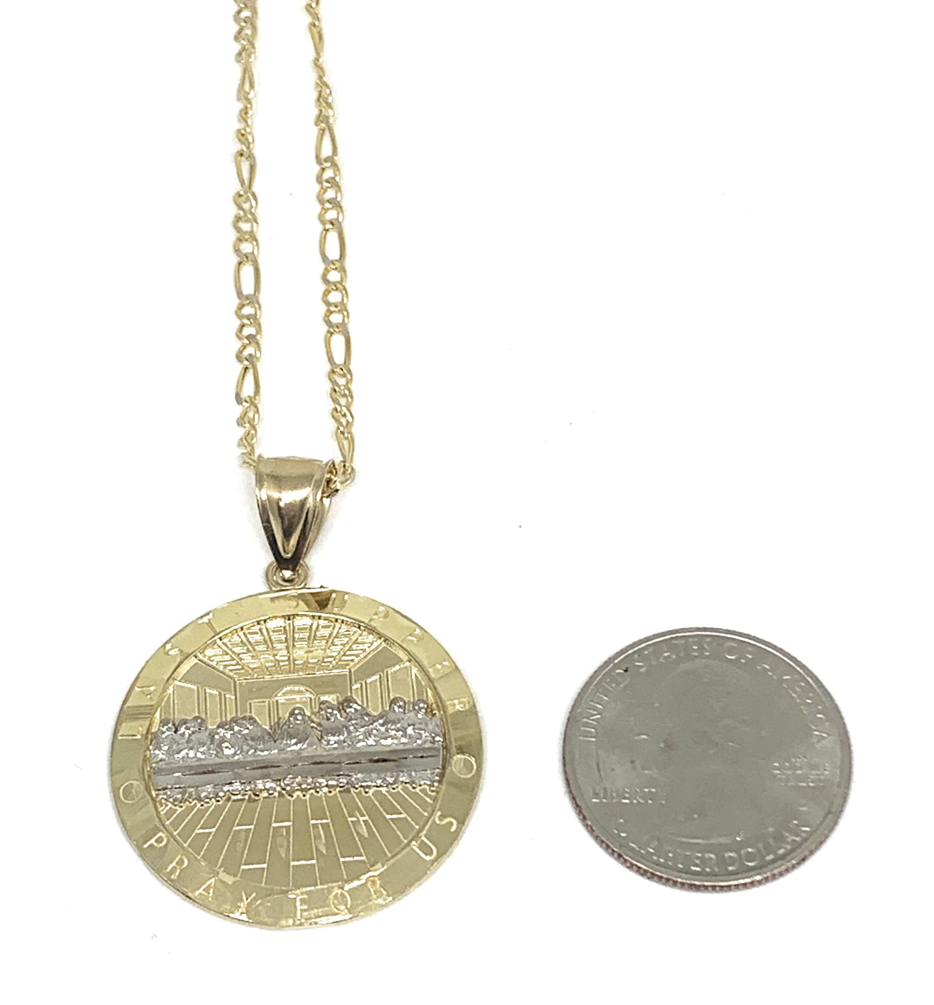 10k Solid Gold Yellow 2-Tone Jesus Last Supper Round Pendant Necklace (6g) - Image 2