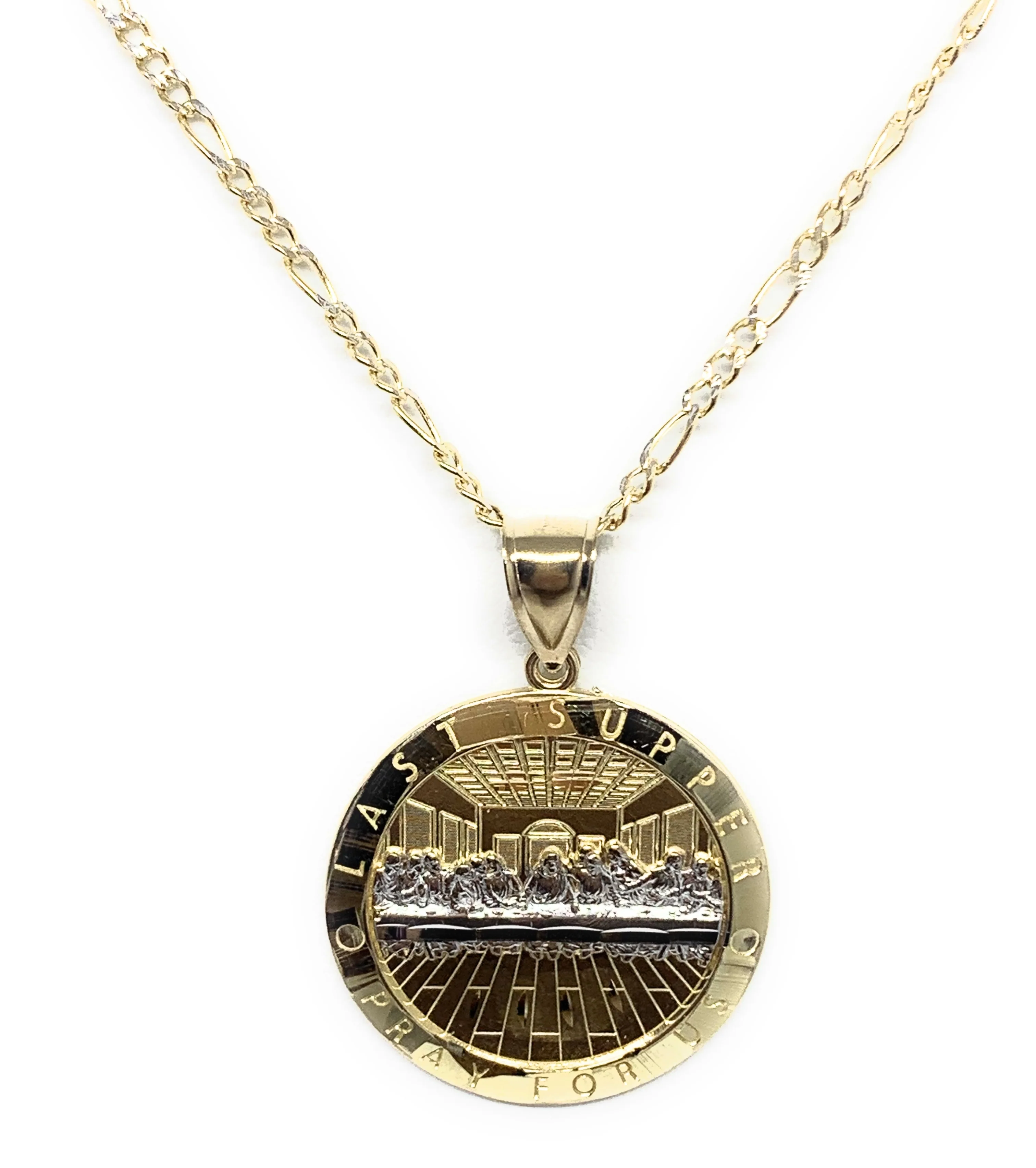 10k Solid Gold Yellow 2-Tone Jesus Last Supper Round Pendant Necklace (6g) - Image 4