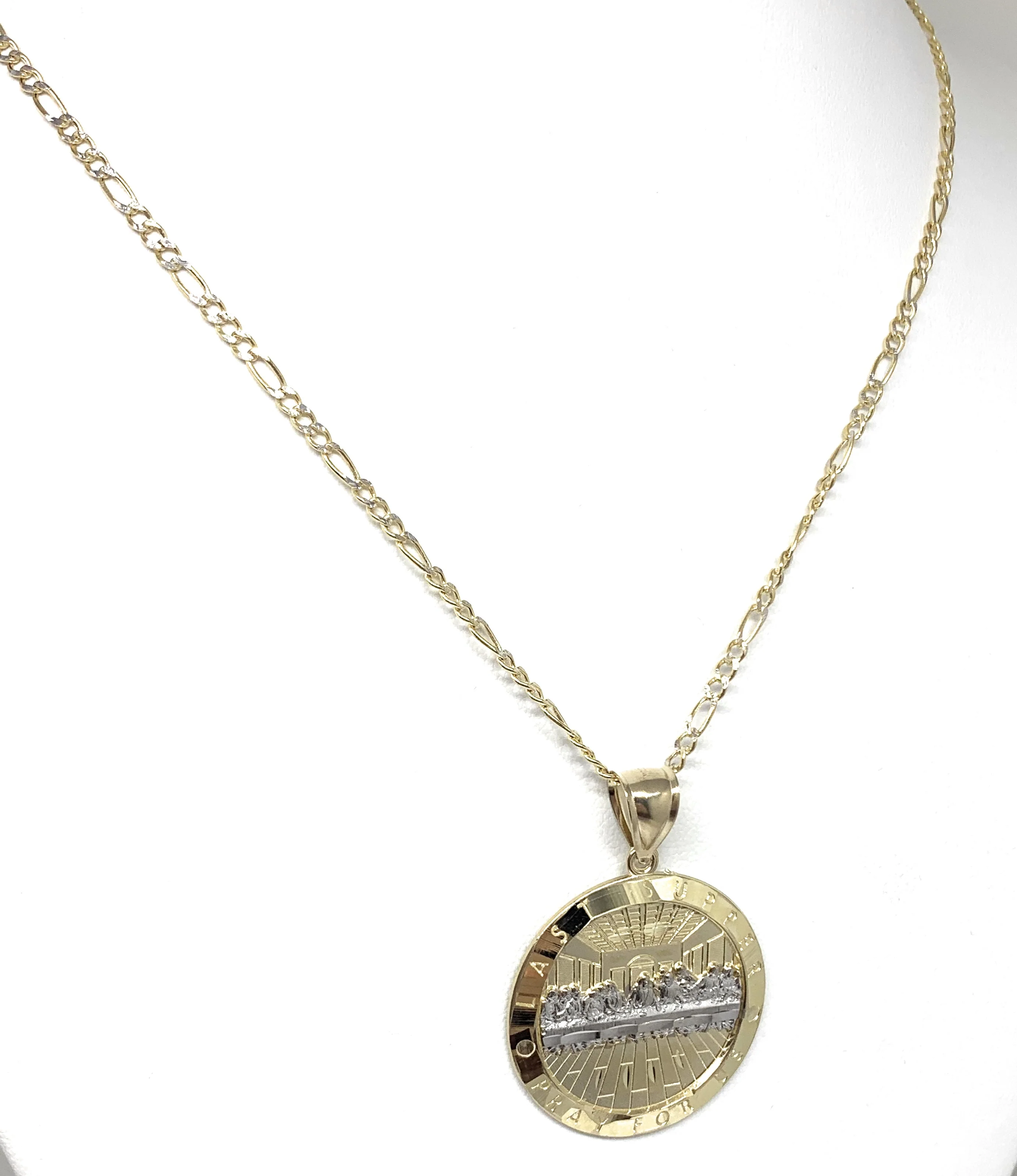 10k Solid Gold Yellow 2-Tone Jesus Last Supper Round Pendant Necklace (6g) - Image 6