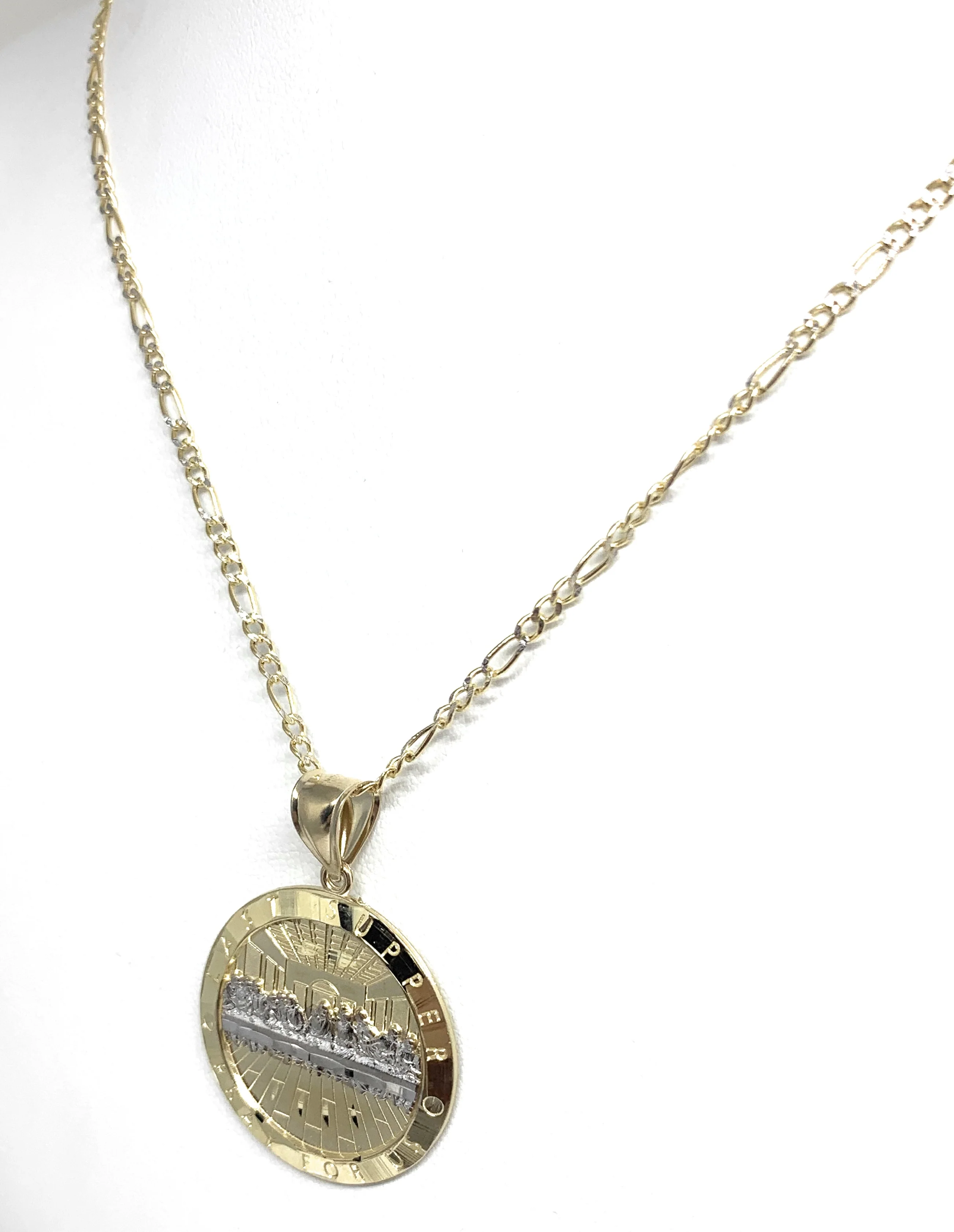 10k Solid Gold Yellow 2-Tone Jesus Last Supper Round Pendant Necklace (6g) - Image 7