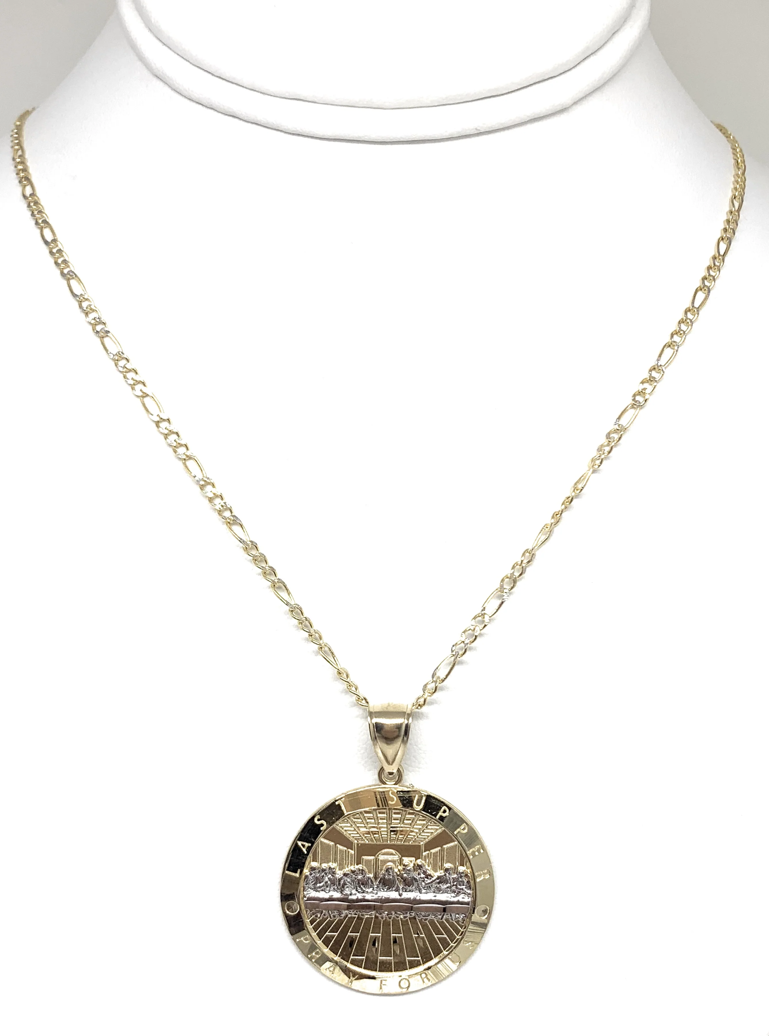 10k Solid Gold Yellow 2-Tone Jesus Last Supper Round Pendant Necklace (6g) - Image 8