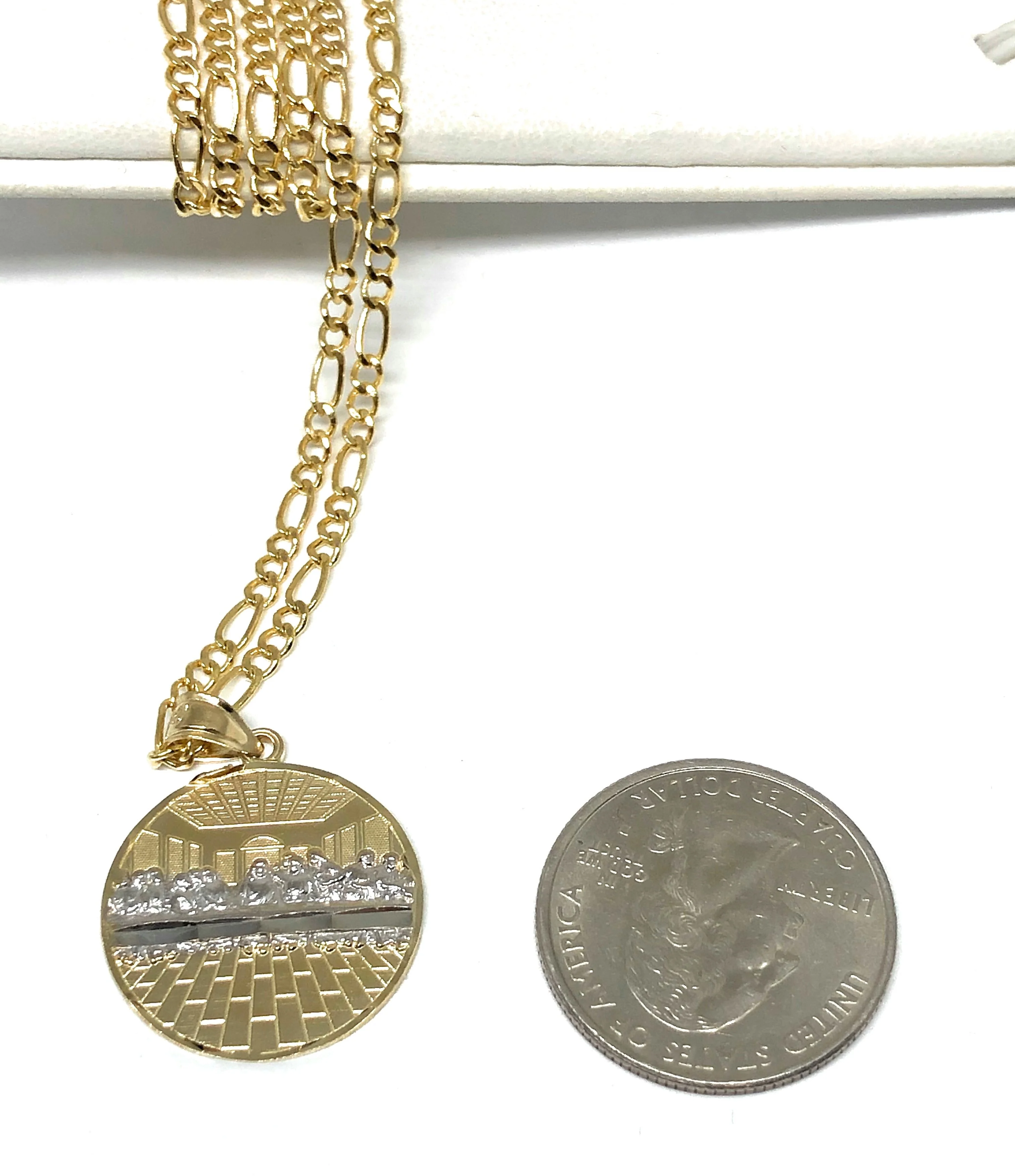 10k Solid Gold Yellow 2-Tone Jesus Last Supper Round Pendant Necklace (SM, MED, LG) - Image 3