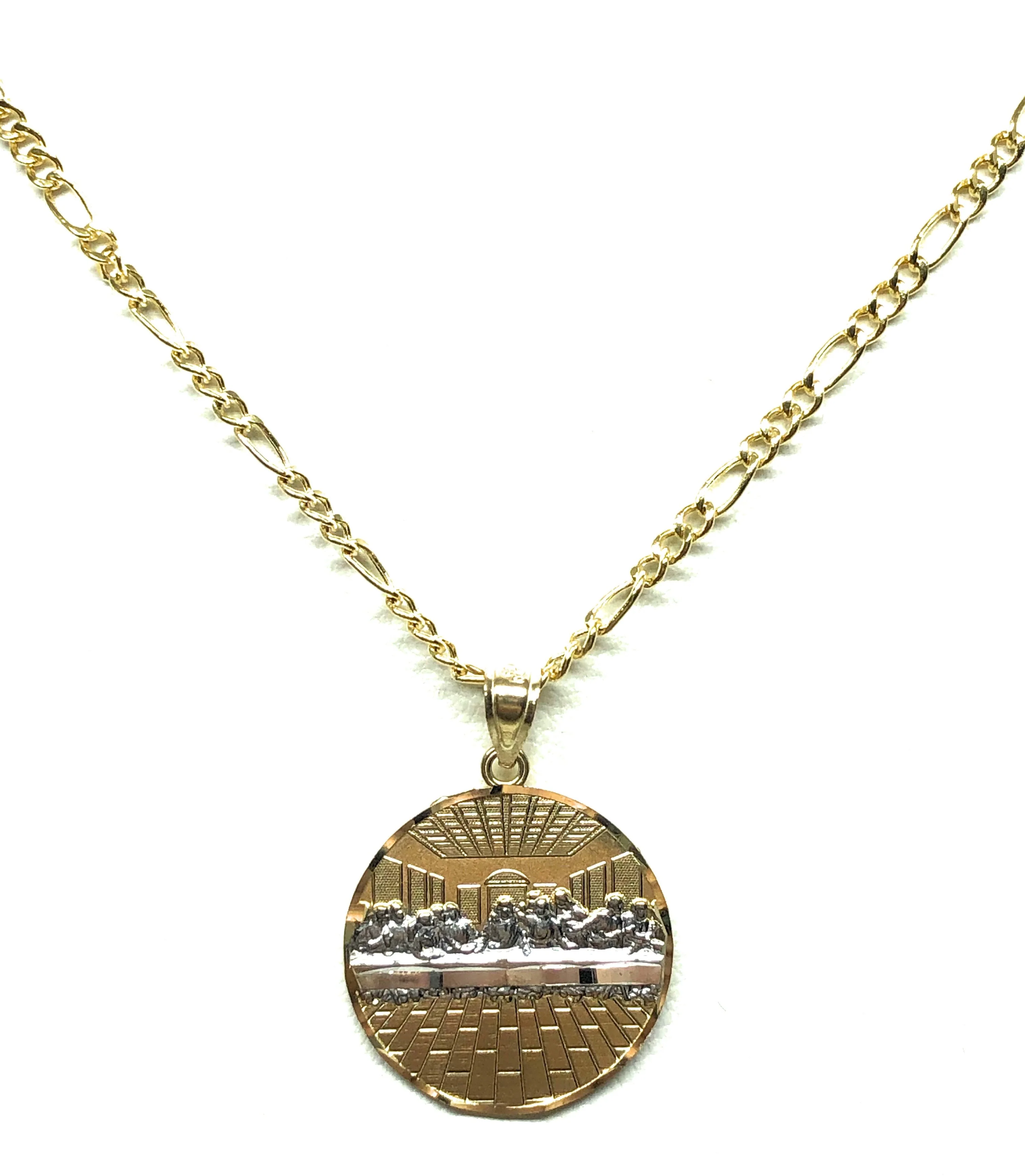 10k Solid Gold Yellow 2-Tone Jesus Last Supper Round Pendant Necklace (SM, MED, LG) - Image 5